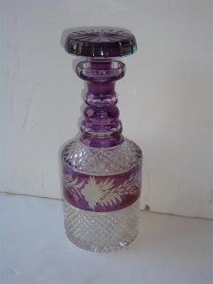Rare 19th Century Diamond Hand Cut Crystal Amethyst Purple Wine Cognac Decanter