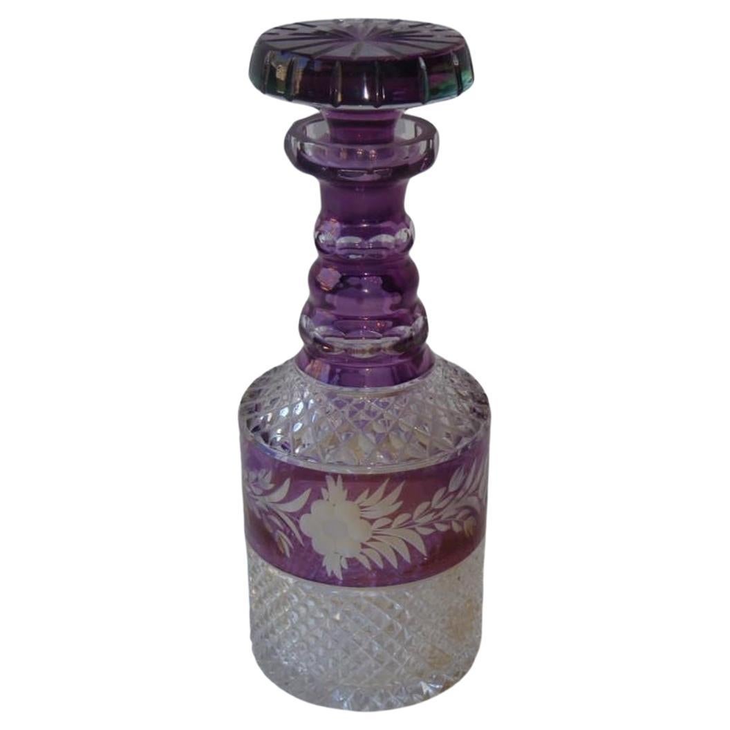 Rare 19th Century Diamond Hand Cut Crystal Amethyst Purple Wine Cognac Decanter For Sale