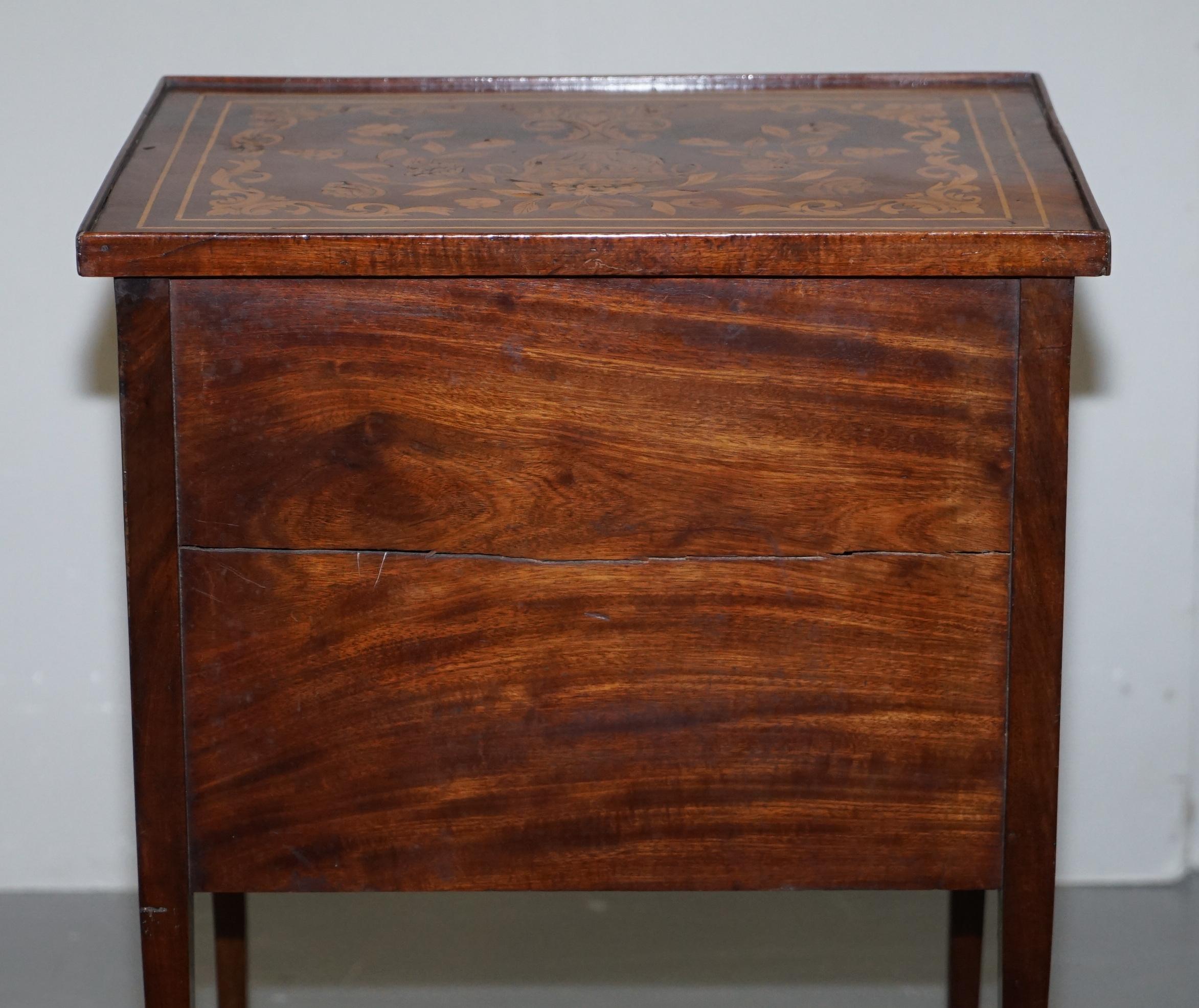 Rare 19th Century Dutch Marquetry Inlaid Side Table with Tambour Fronted Door For Sale 8