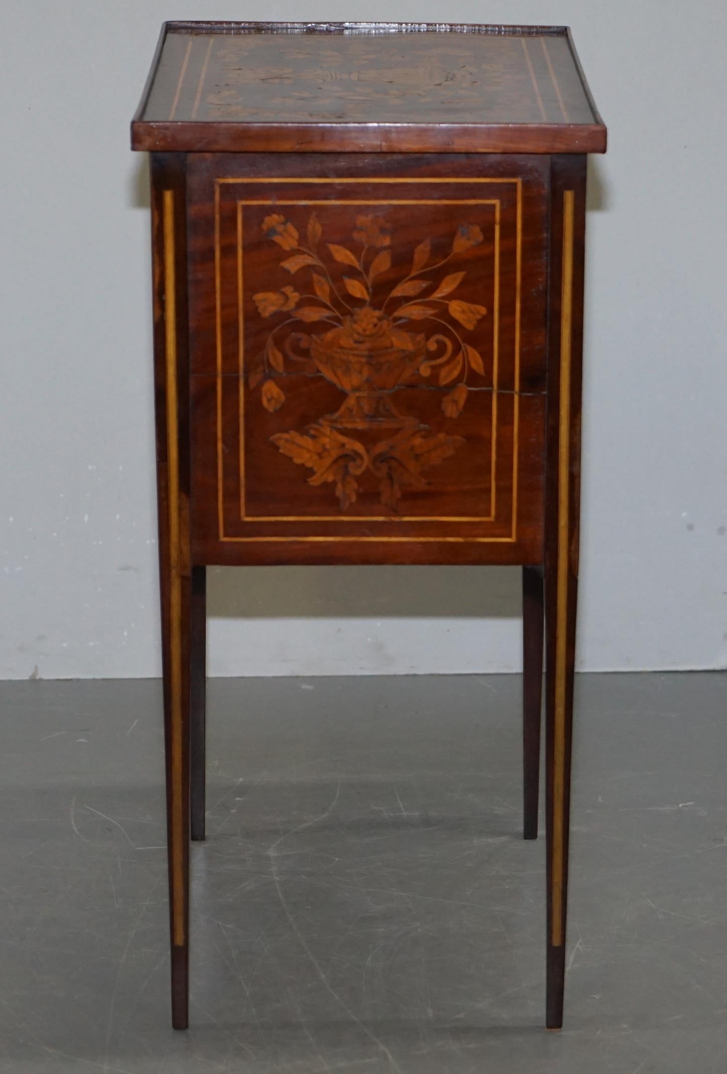 Rare 19th Century Dutch Marquetry Inlaid Side Table with Tambour Fronted Door For Sale 9