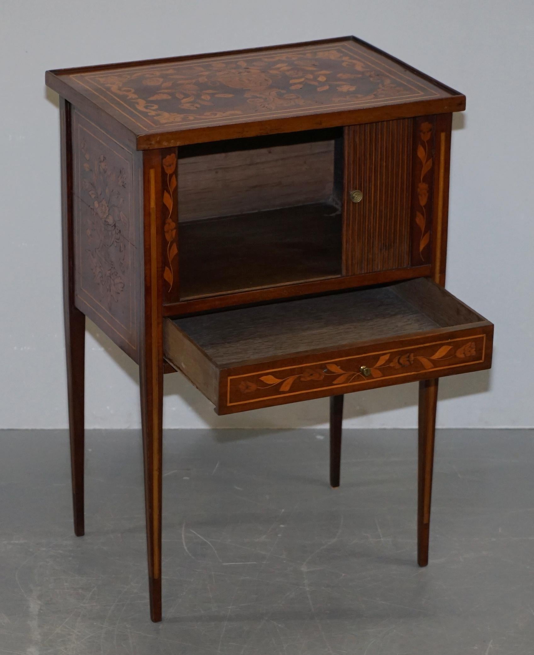 Rare 19th Century Dutch Marquetry Inlaid Side Table with Tambour Fronted Door For Sale 10