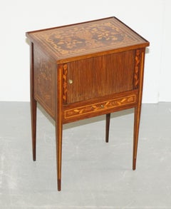 Rare 19th Century Dutch Marquetry Inlaid Side Table with Tambour Fronted Door