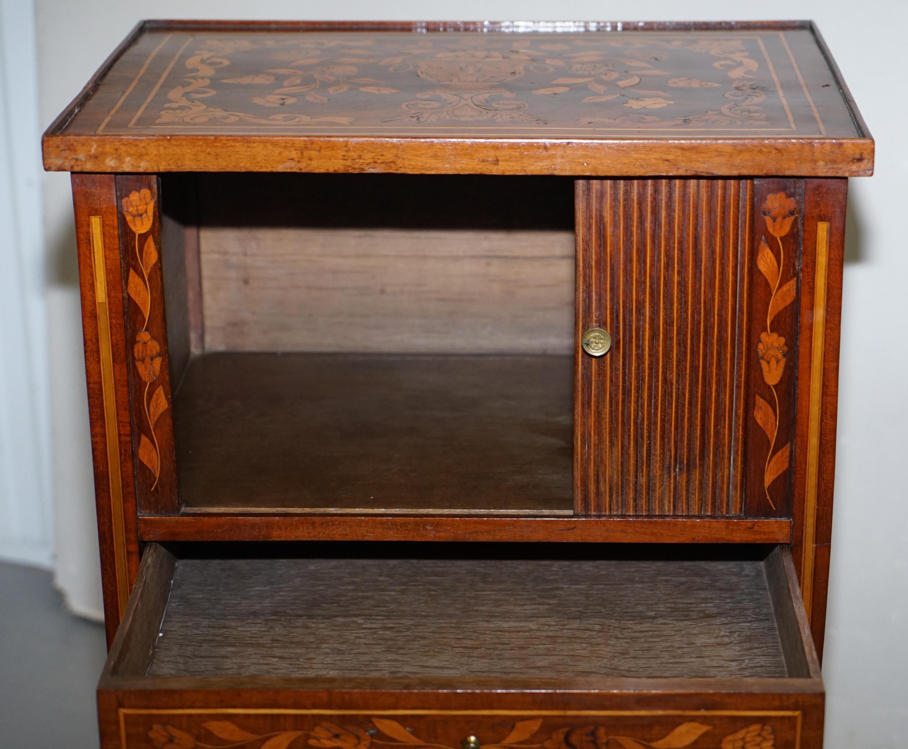 Rare 19th Century Dutch Marquetry Inlaid Side Table with Tambour Fronted Door For Sale 13