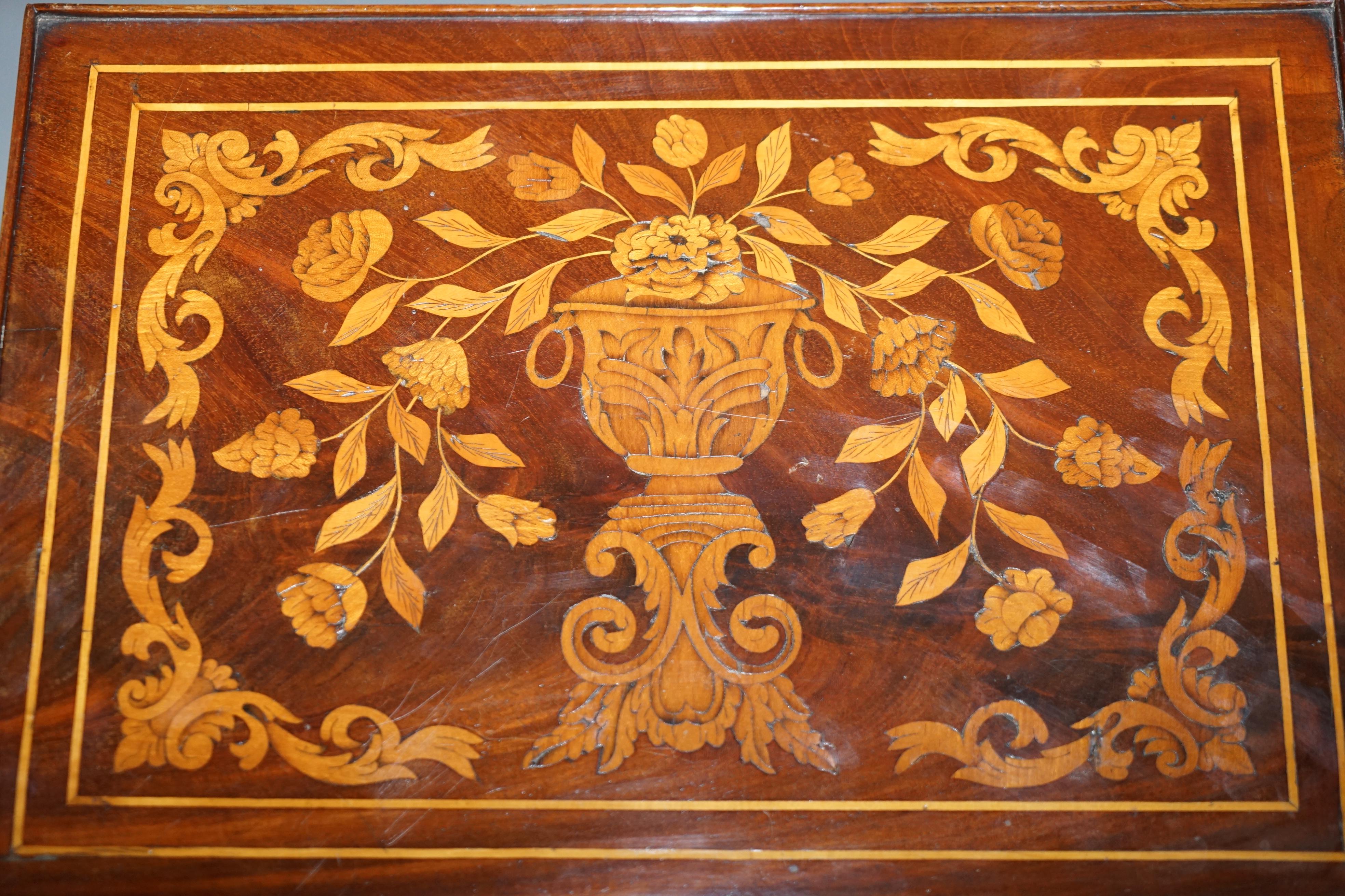 Hand-Crafted Rare 19th Century Dutch Marquetry Inlaid Side Table with Tambour Fronted Door For Sale