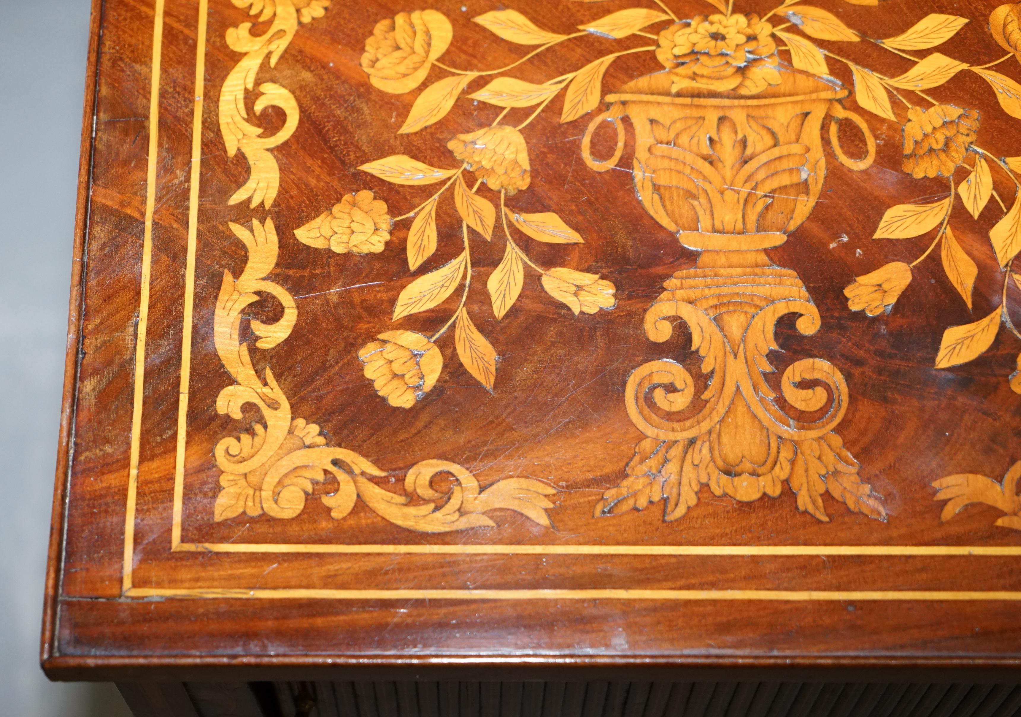 Early 19th Century Rare 19th Century Dutch Marquetry Inlaid Side Table with Tambour Fronted Door For Sale