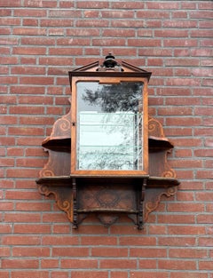 Rare 19th Century Eclectic Marquetry Wall Vitrine with Mirrors and Glass Shelves