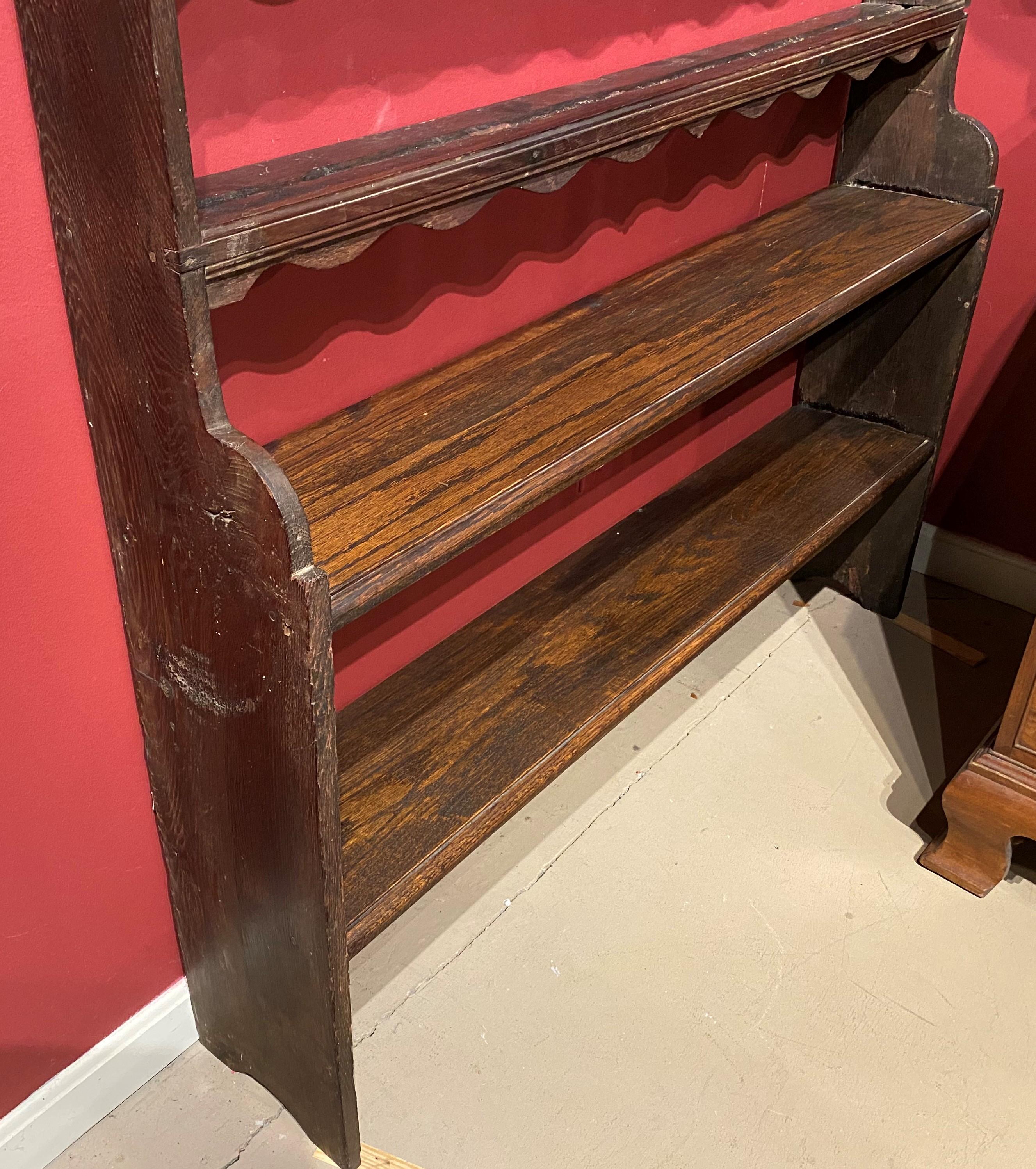 Rare 19th Century English Oak Stepback Pewter Shelf 1