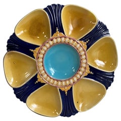 Rare 19th Century English Yellow Majolica Oyster Plate