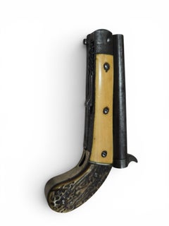 Rare 19th Century European Combination Pistol with Folding Knife Mechanism