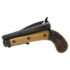 Rare 19th Century European Combination Pistol with Folding Knife Mechanism