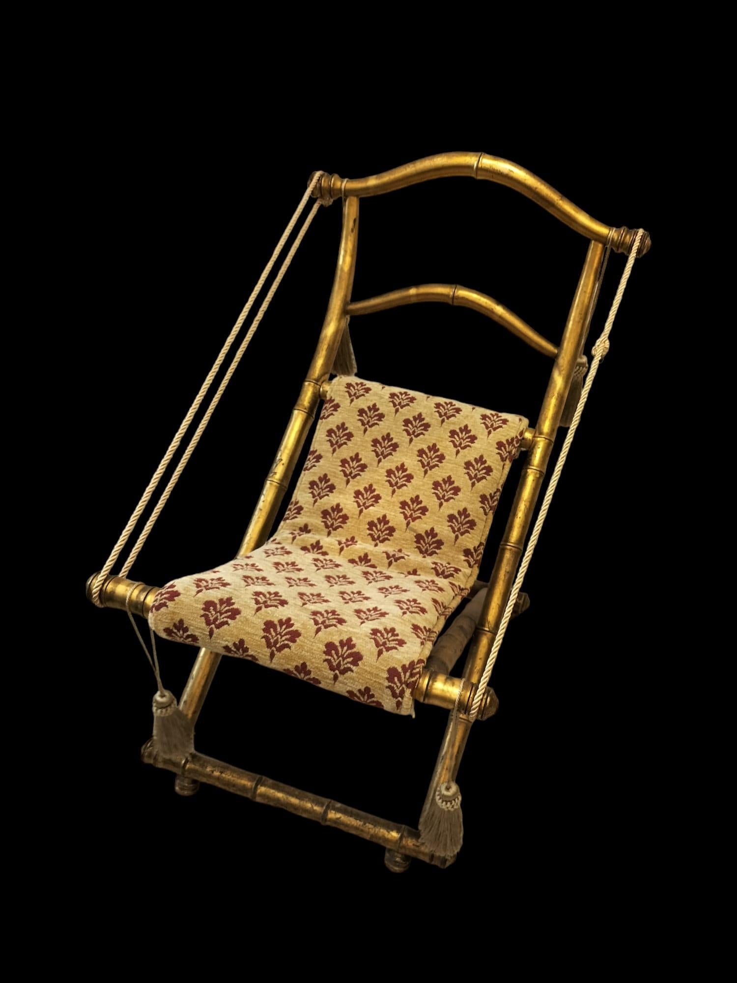 Rare 19th Century Folding Chair in Gilt Wood, Napoleon III Period For Sale 1