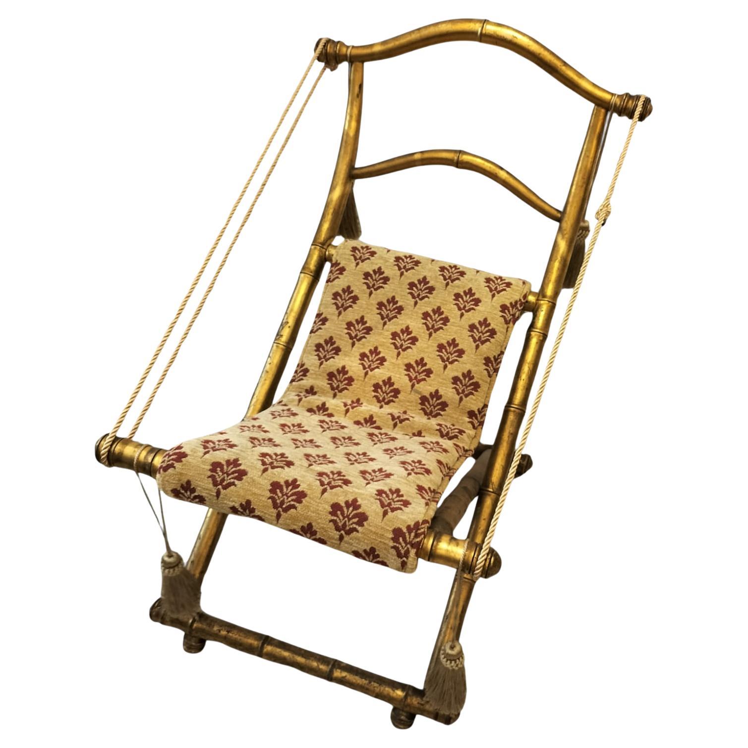 Rare 19th Century Folding Chair in Gilt Wood, Napoleon III Period