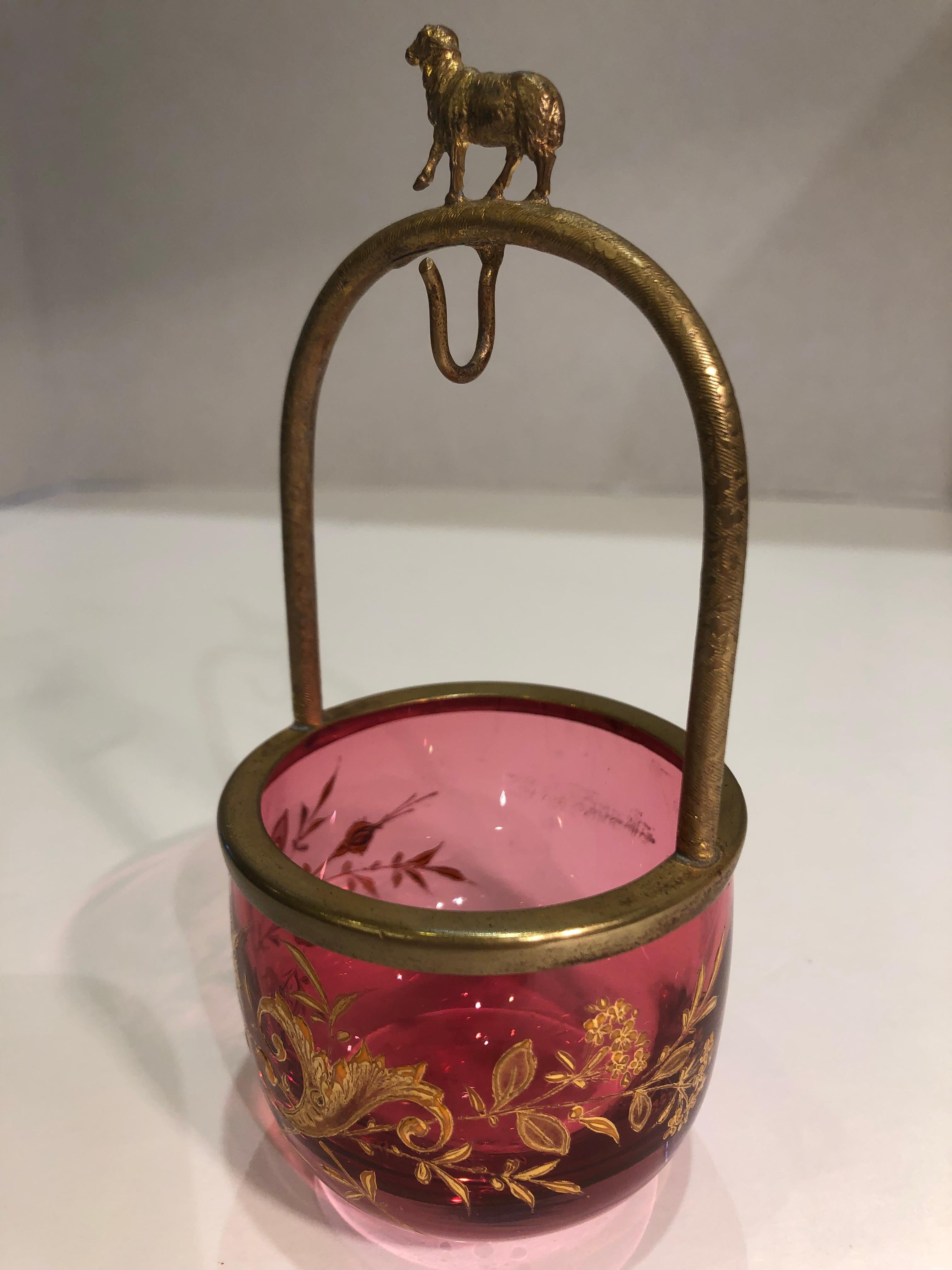 Rare 19th Century French Antique Cranberry Glass Pocket Watch Holder In Good Condition In Tustin, CA