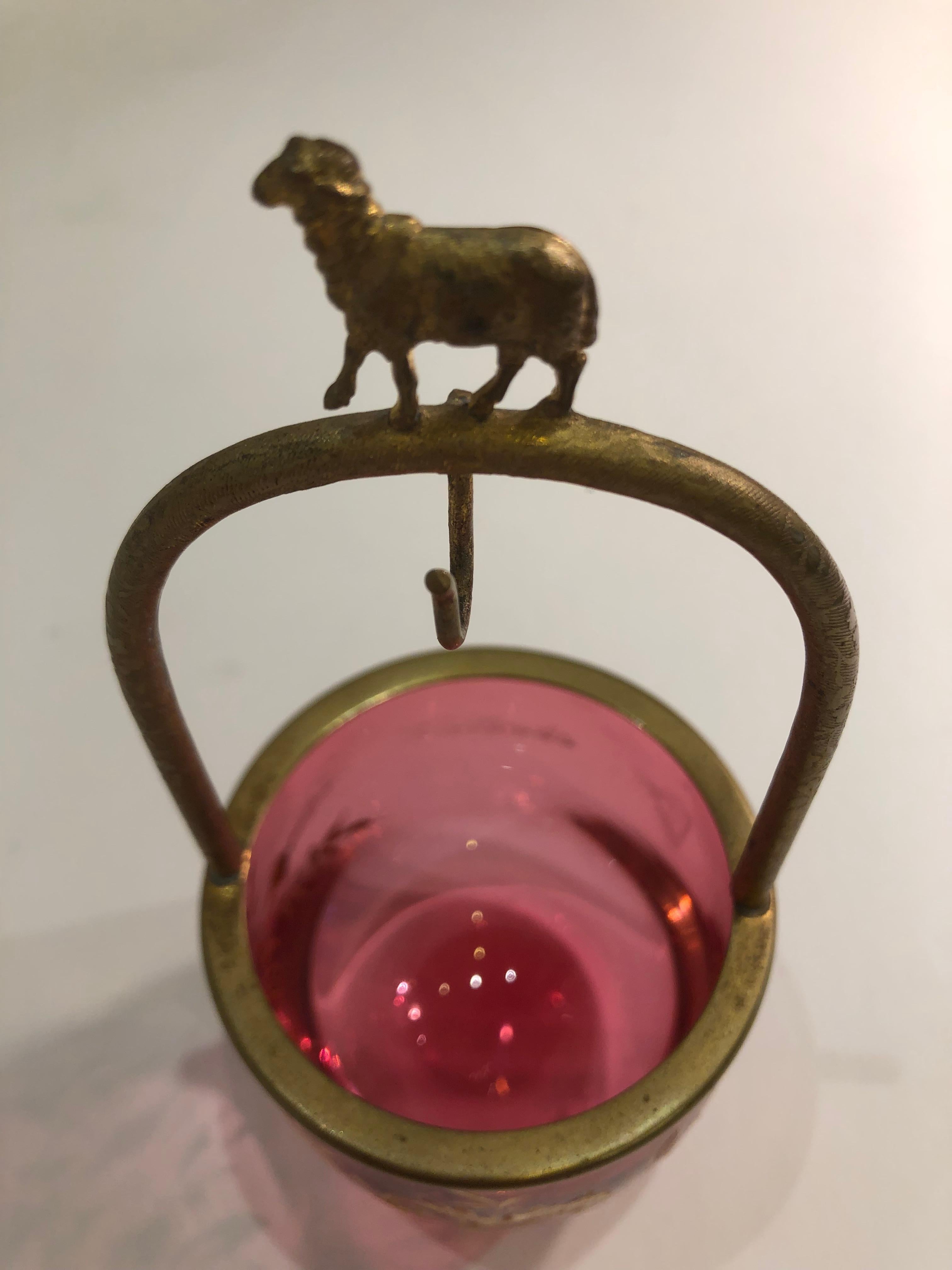Rare 19th Century French Antique Cranberry Glass Pocket Watch Holder 3