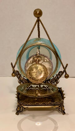 Rare 19th Century French Antique Victorian Glass Pocket Watch Holder or Casket