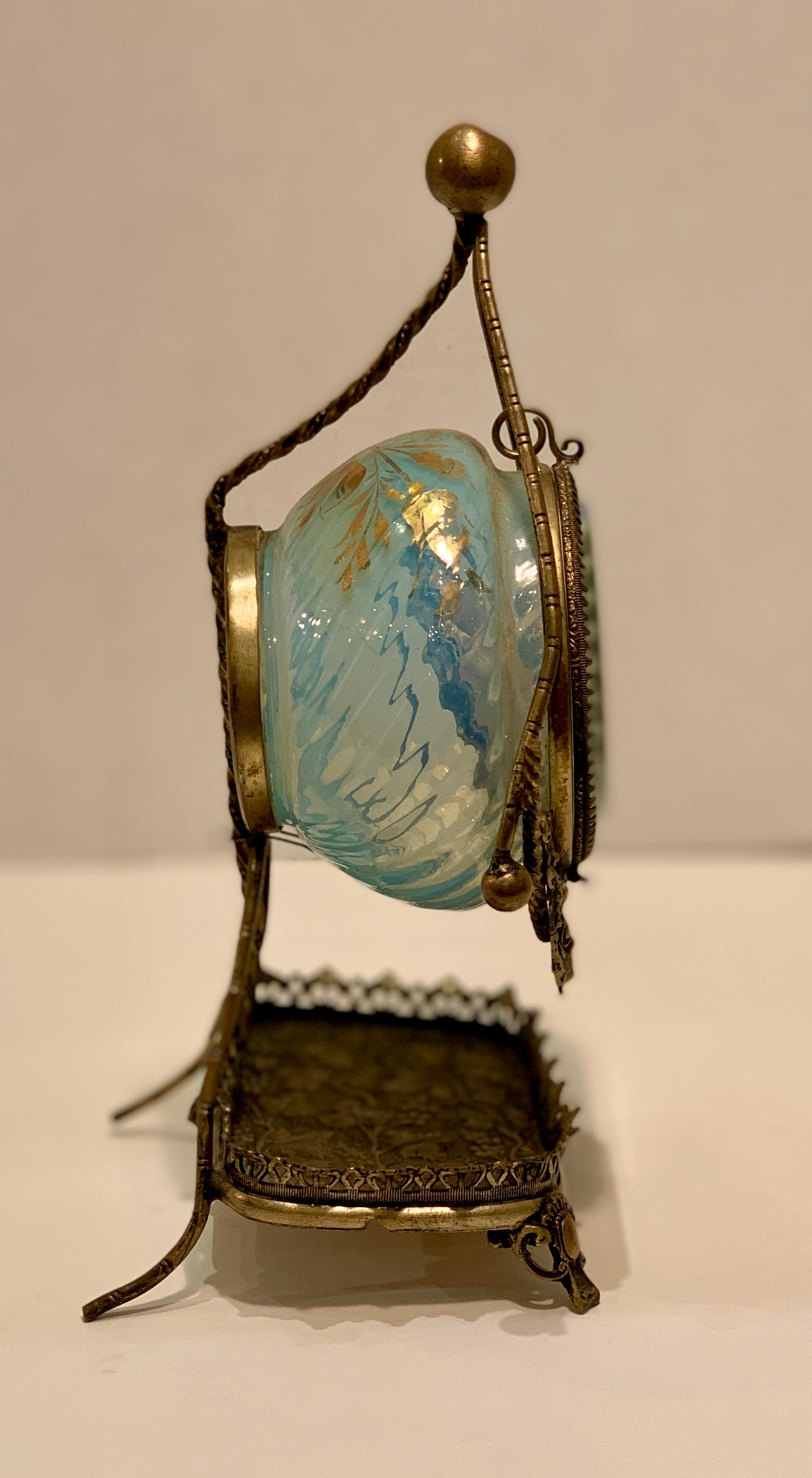 Brown Rare 19th Century French Antique Victorian Glass Pocket Watch Holder or Casket