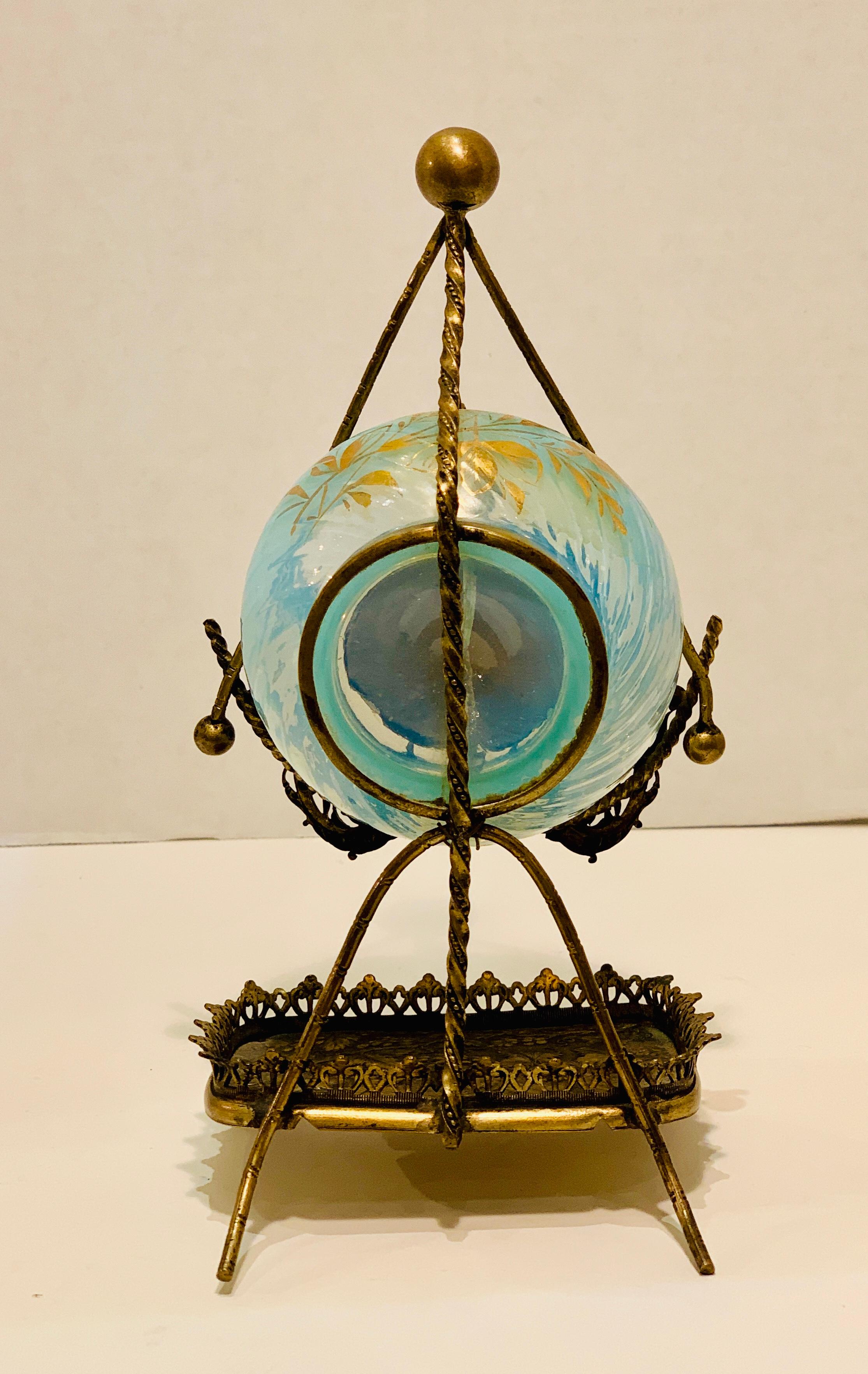 Rare 19th Century French Antique Victorian Glass Pocket Watch Holder or Casket In Good Condition In Tustin, CA