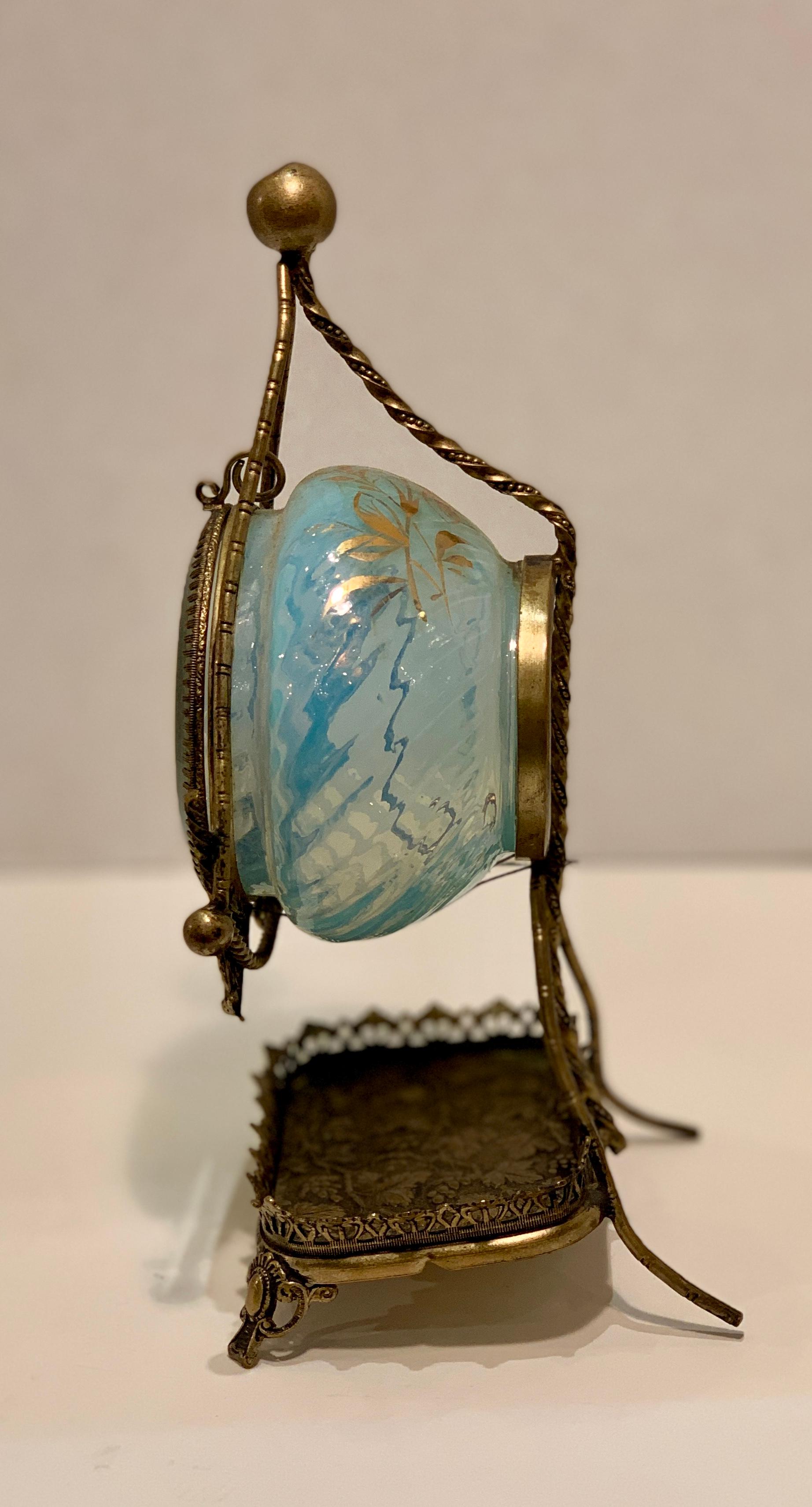 Women's or Men's Rare 19th Century French Antique Victorian Glass Pocket Watch Holder or Casket