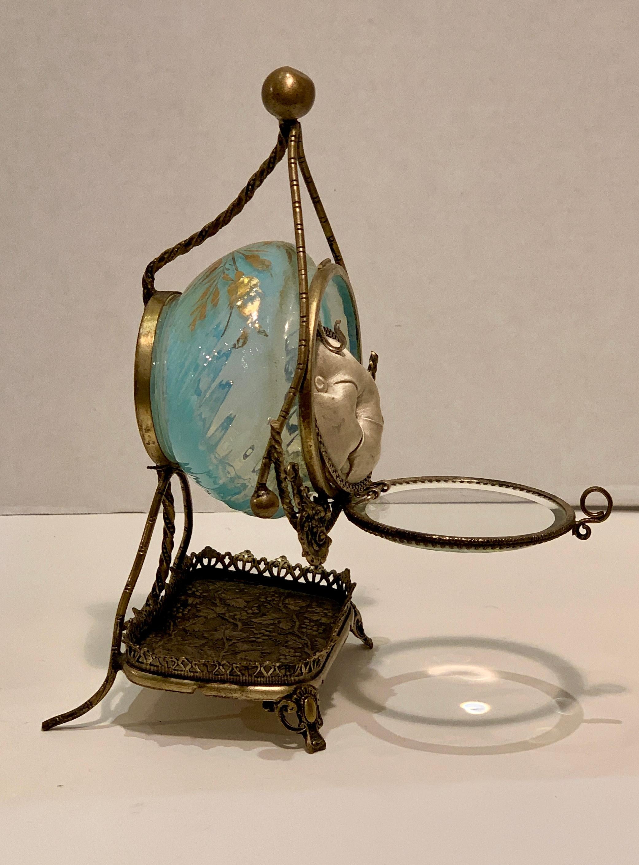 Rare 19th Century French Antique Victorian Glass Pocket Watch Holder or Casket 1