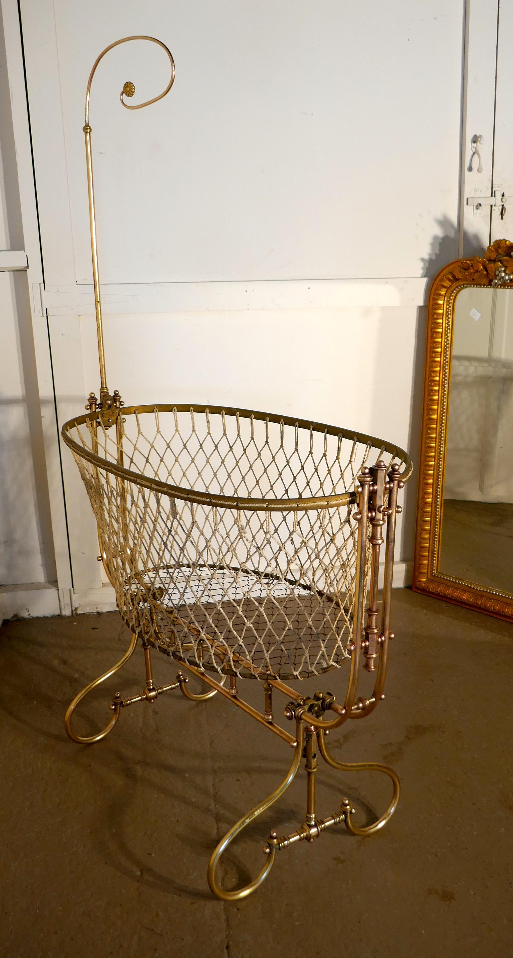 Rare 19th Century French Brass Swinging, Rocking Crib In Good Condition In Godshill, Isle of Wight