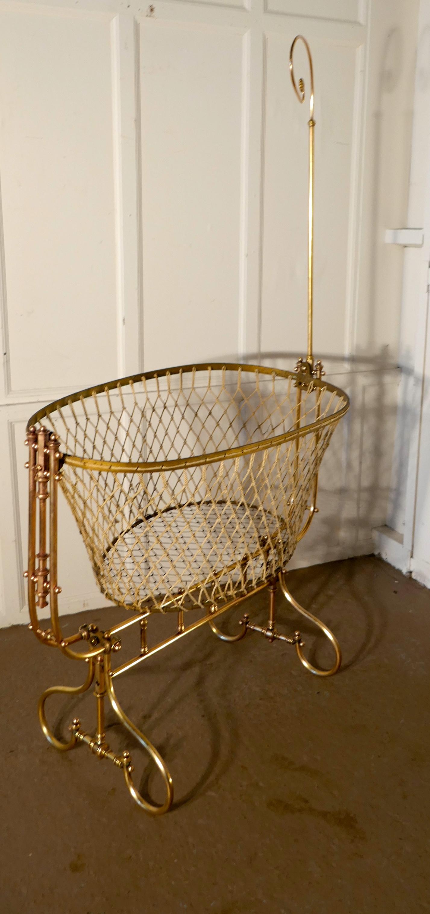 Rare 19th Century French Brass Swinging, Rocking Crib 2