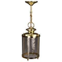 Antique Rare 19th Century French Brass Vestibule Lantern with Original Wavy Glass