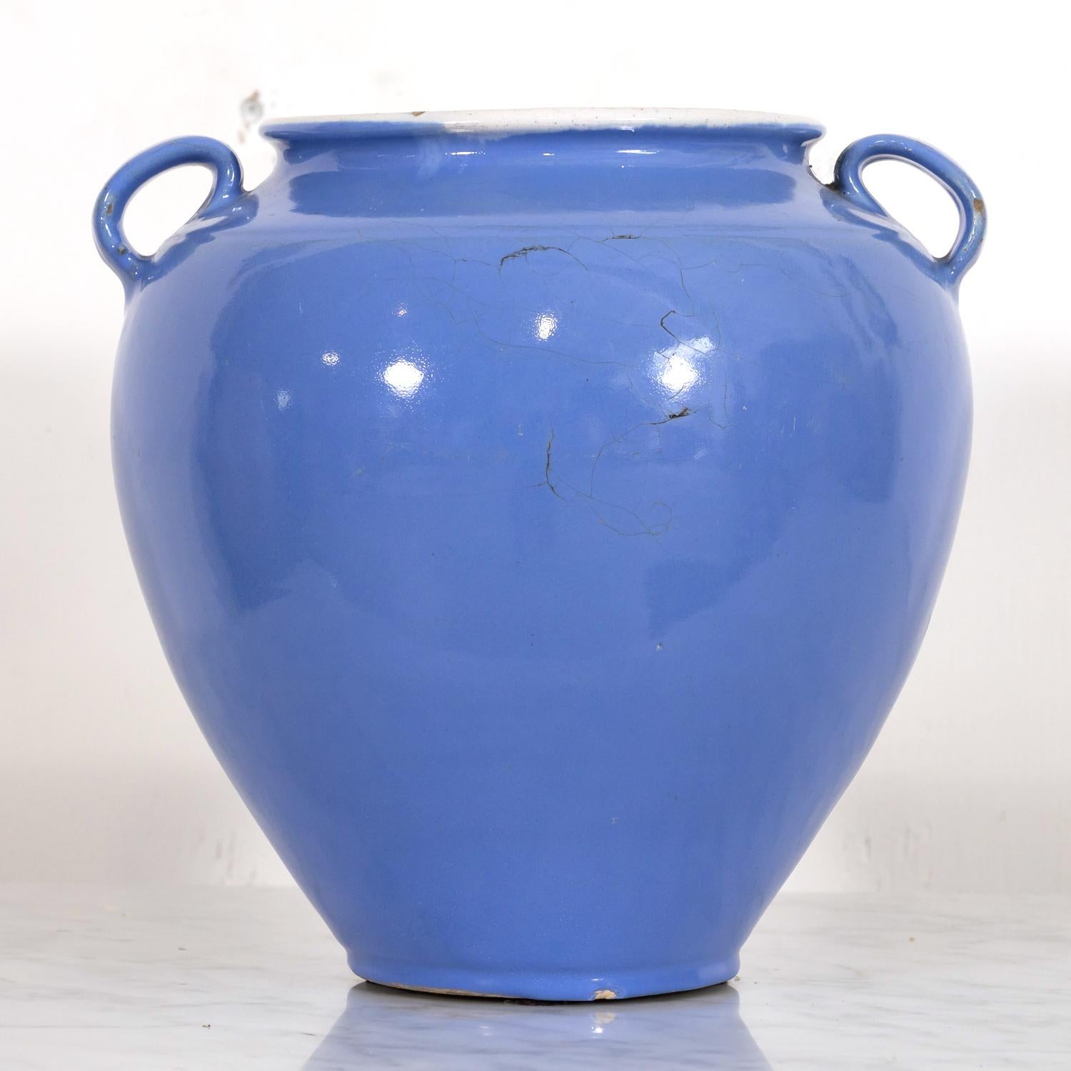 Glazed Rare 19th Century French Confit Pot or Egg Pot with Blue Glaze For Sale
