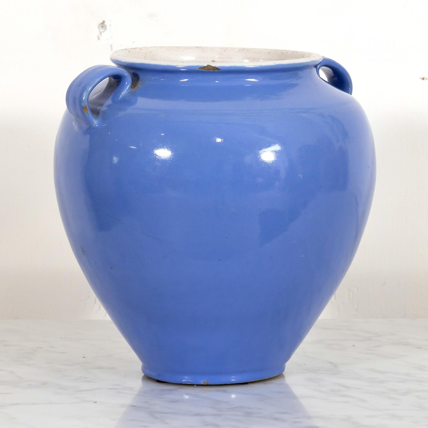 Rare 19th Century French Confit Pot or Egg Pot with Blue Glaze In Good Condition For Sale In Birmingham, AL