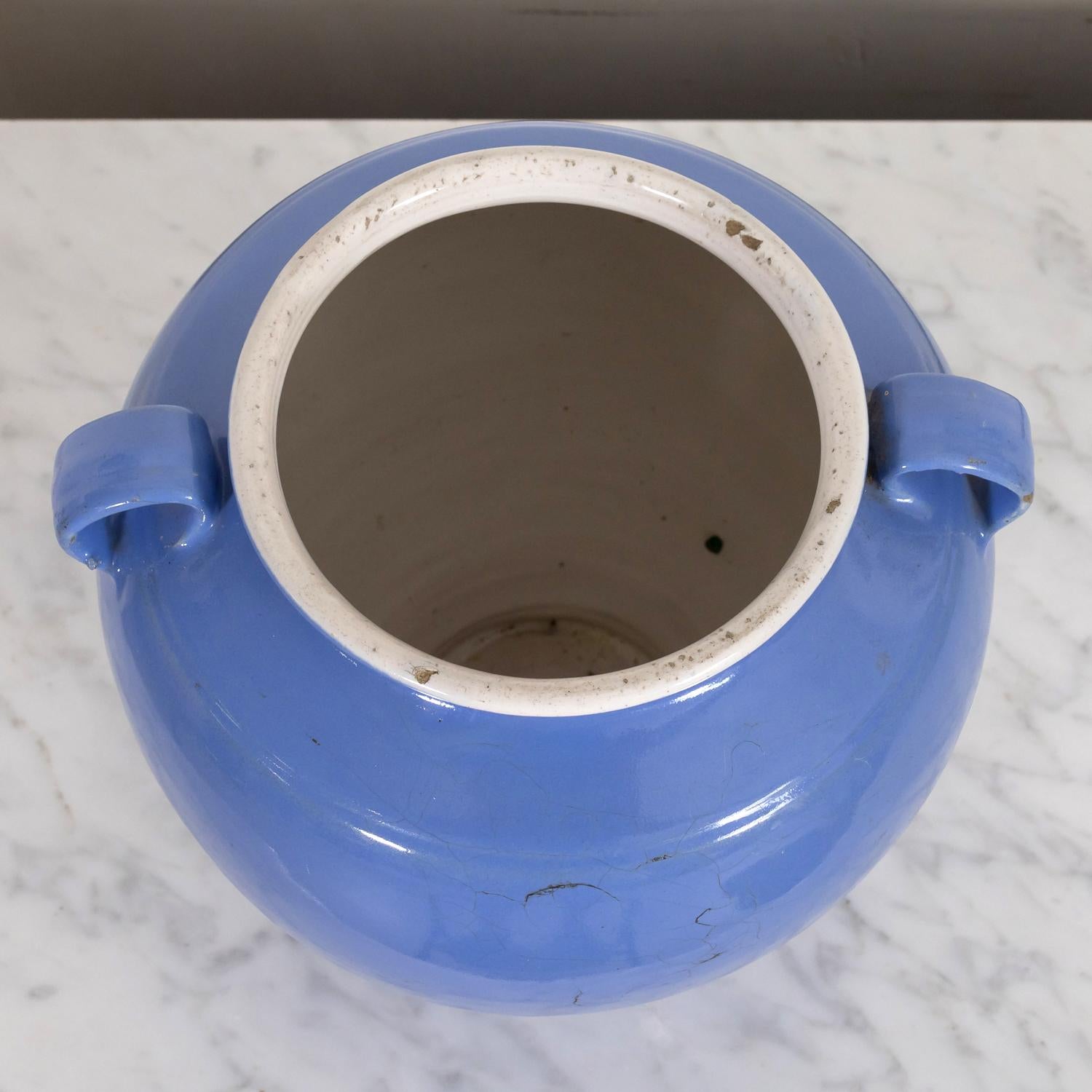 Rare 19th Century French Confit Pot or Egg Pot with Blue Glaze For Sale 1