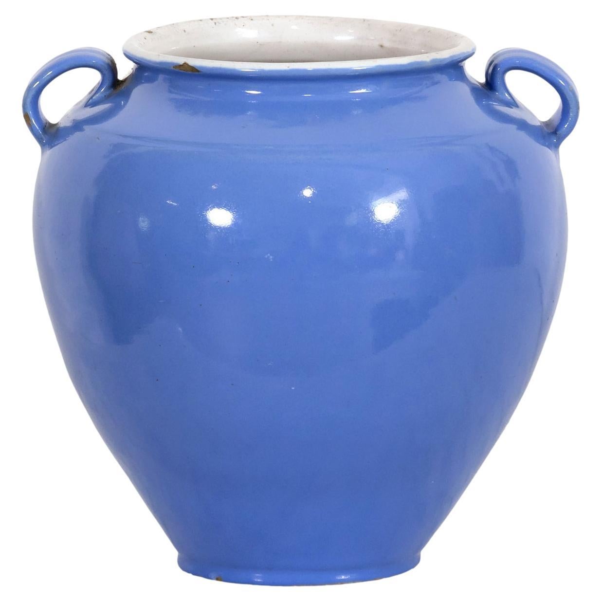 Rare 19th Century French Confit Pot or Egg Pot with Blue Glaze