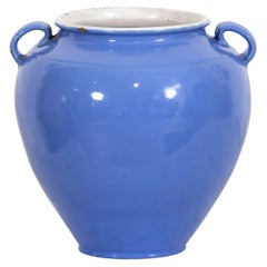 Rare 19th Century French Confit Pot or Egg Pot with Blue Glaze