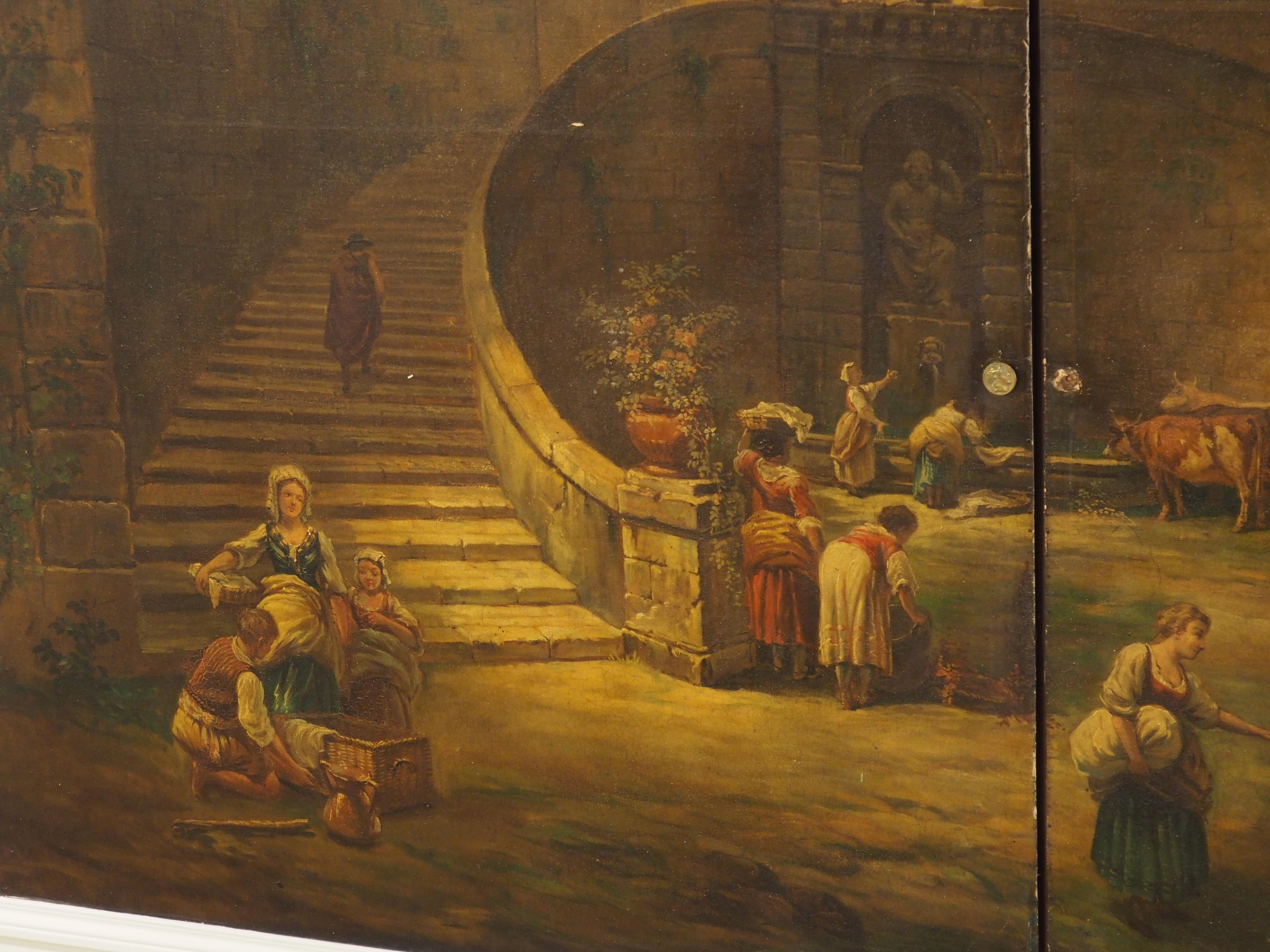 Rare 19th Century French Doors with Capriccio Oil Painting and Chinoiserie Verso For Sale 5