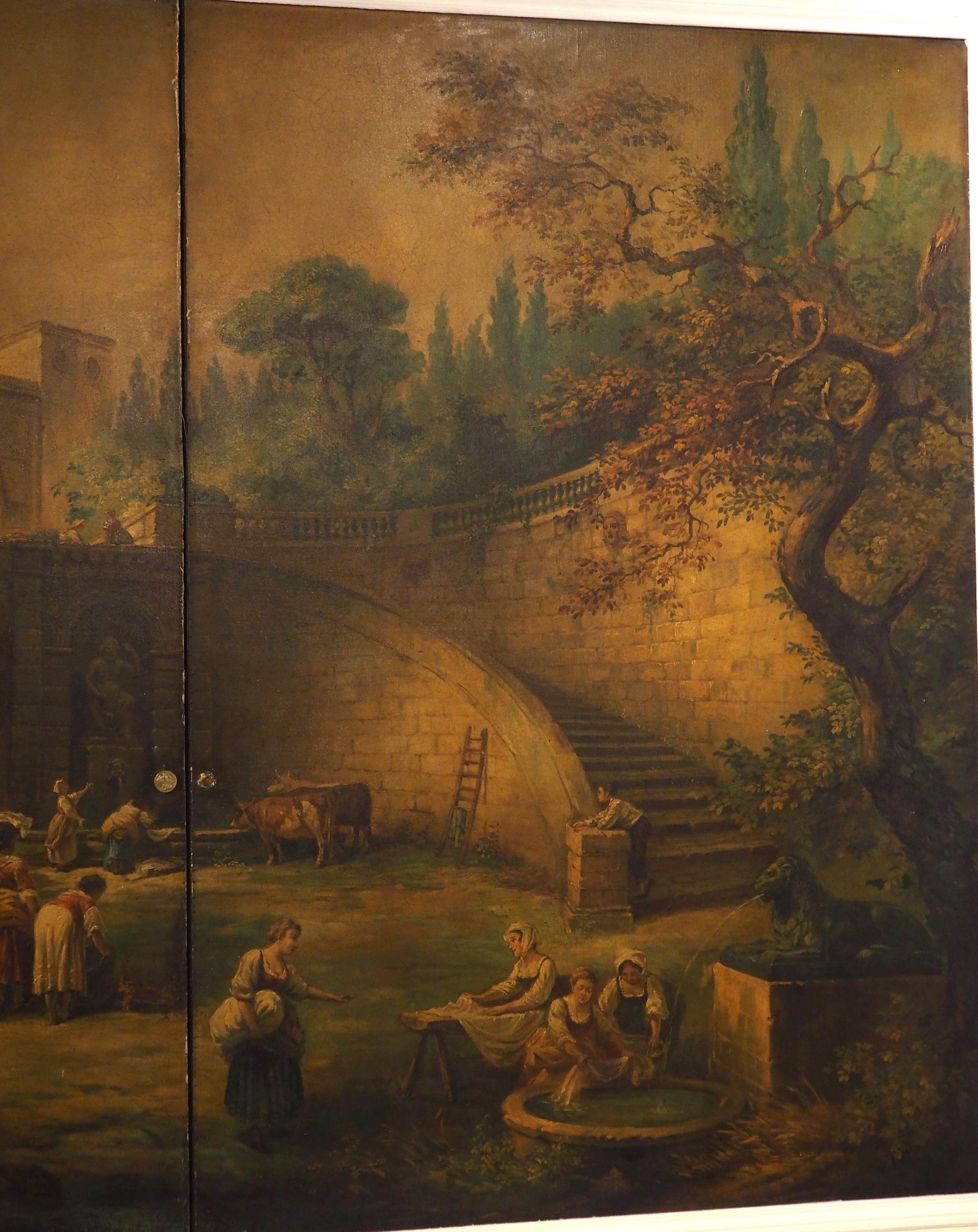 Rare 19th Century French Doors with Capriccio Oil Painting and Chinoiserie Verso For Sale 14