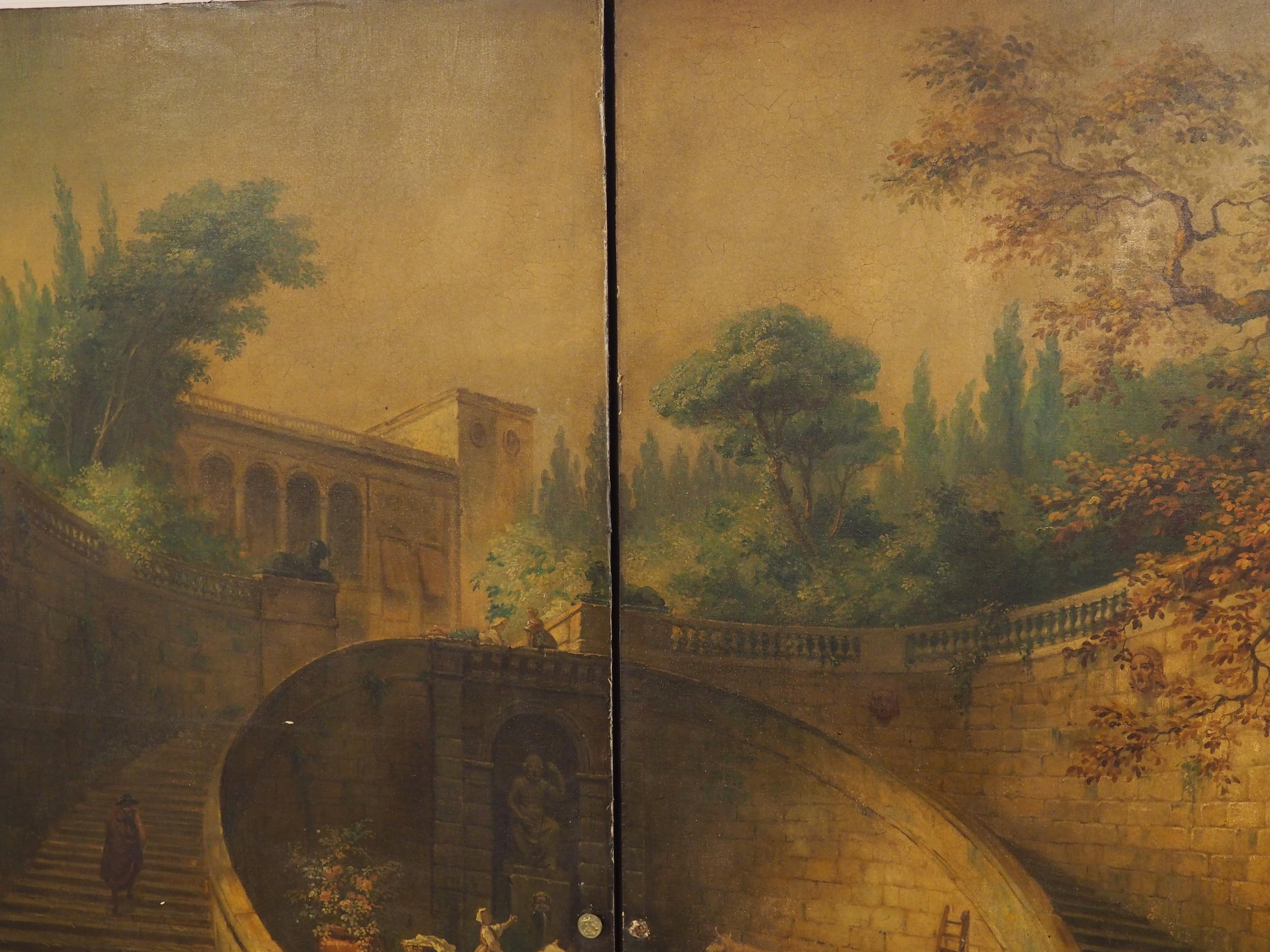 Rare 19th Century French Doors with Capriccio Oil Painting and Chinoiserie Verso For Sale 3