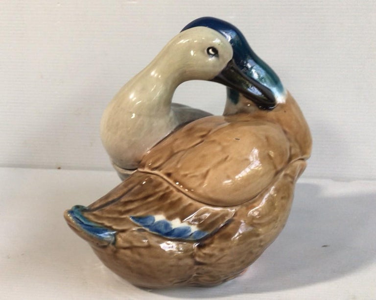 Country Rare 19th Century French Ducks Tureen Sarreguemines, circa 1890 For Sale