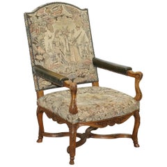 Rare 19th Century French Embroidered Armchair Ornately Carved Frame High Back