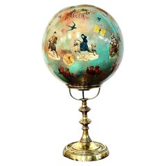 Rare 19th Century French Folk Art Decoupage Glass Globe on Brass Stand