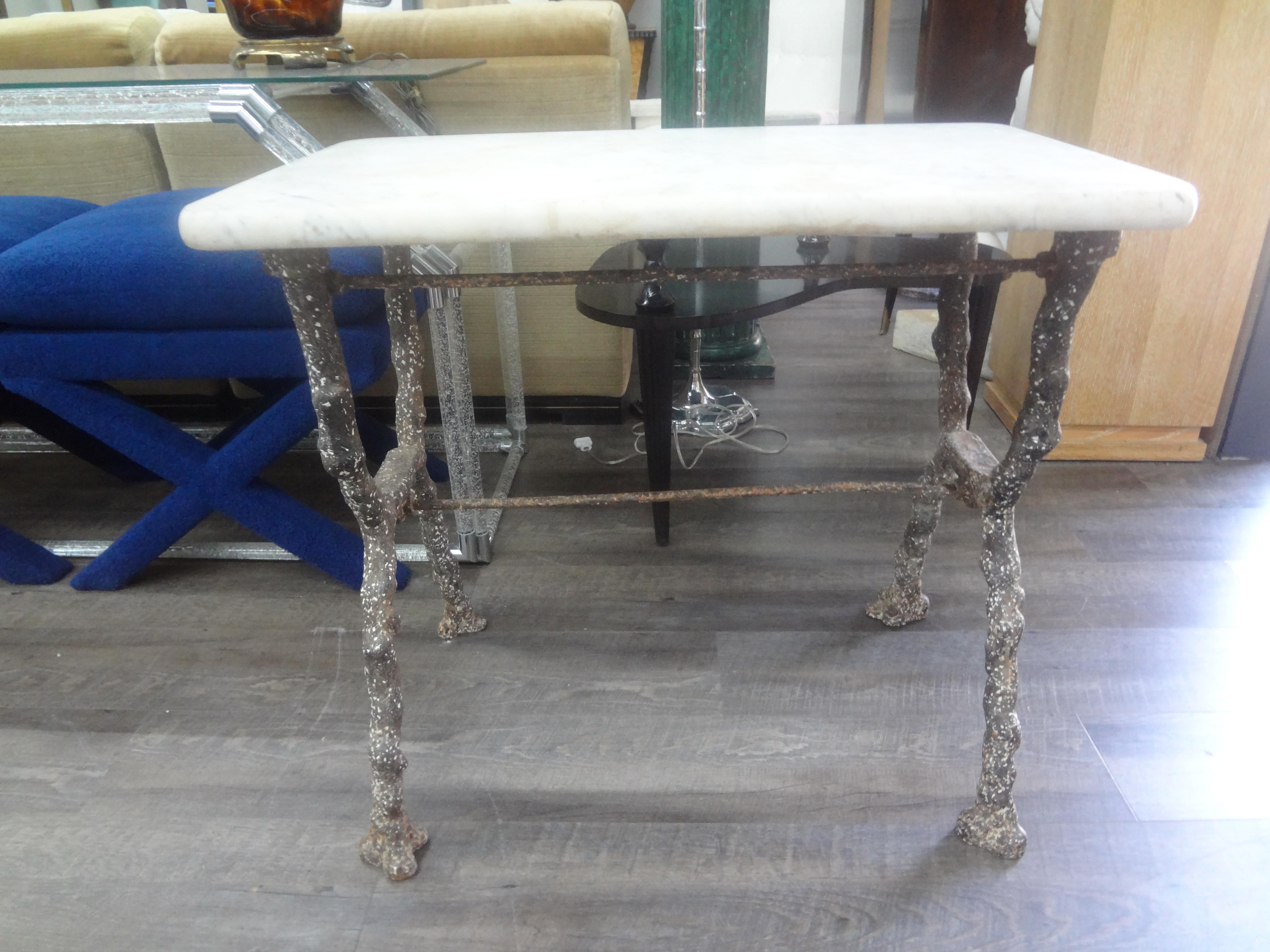 Baroque Rare 19th Century French Iron Garden Table With Marble Top By Arras For Sale