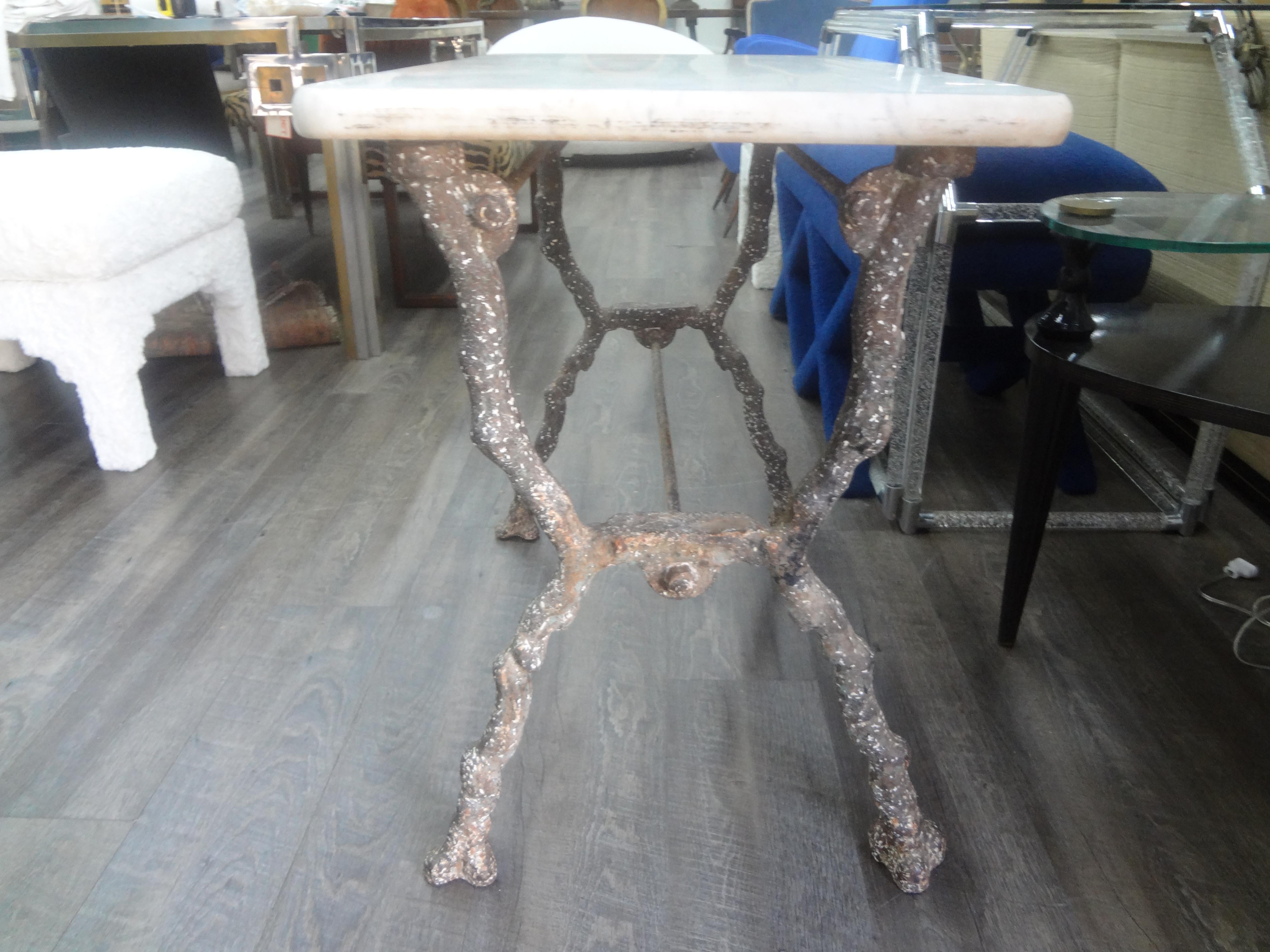 Rare 19th Century French Iron Garden Table With Marble Top By Arras In Good Condition For Sale In Houston, TX