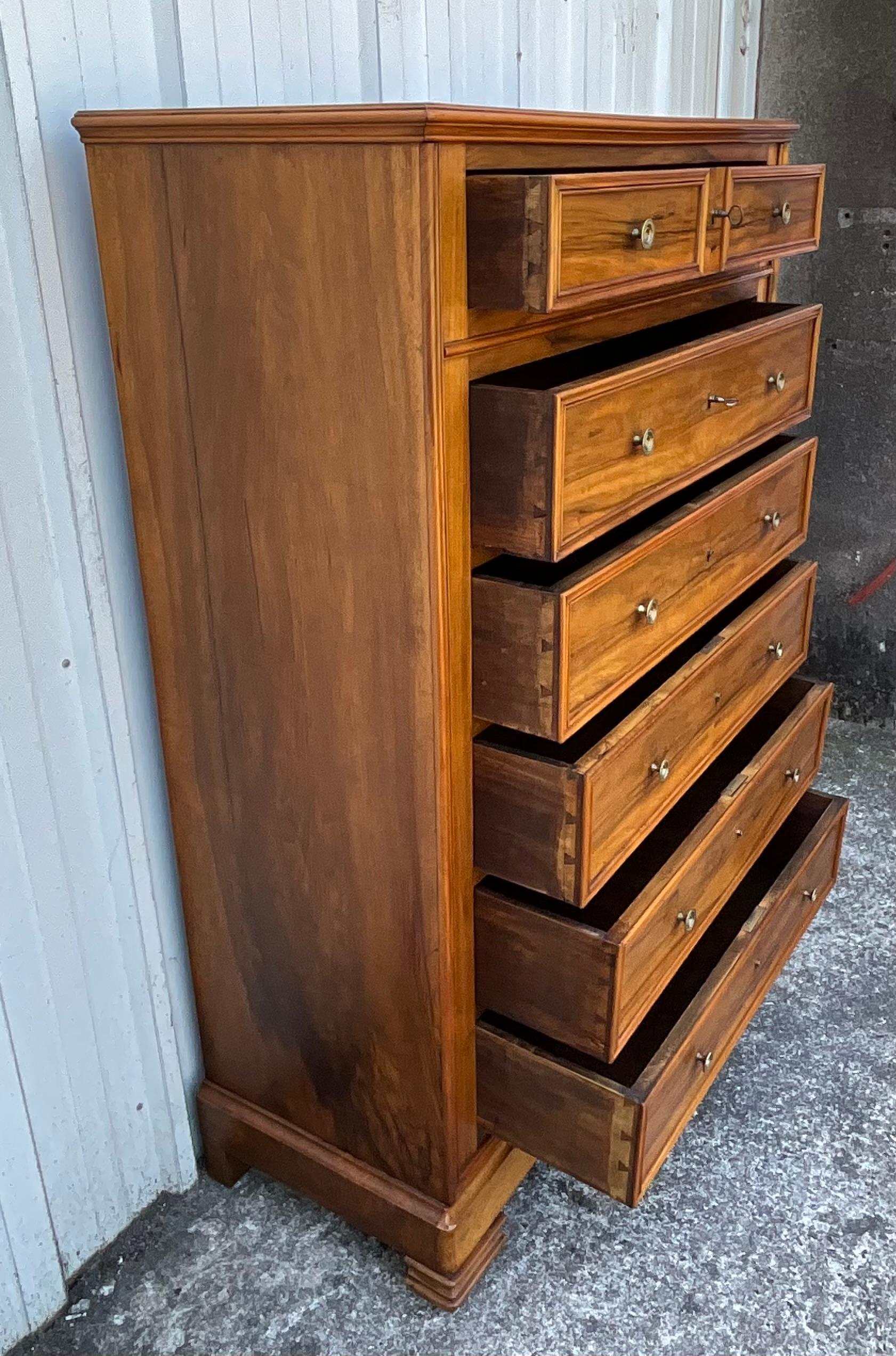 Rare 19th Century French Louis-Philippe Tall Chest in Hand-Selected Walnut in vendita 3