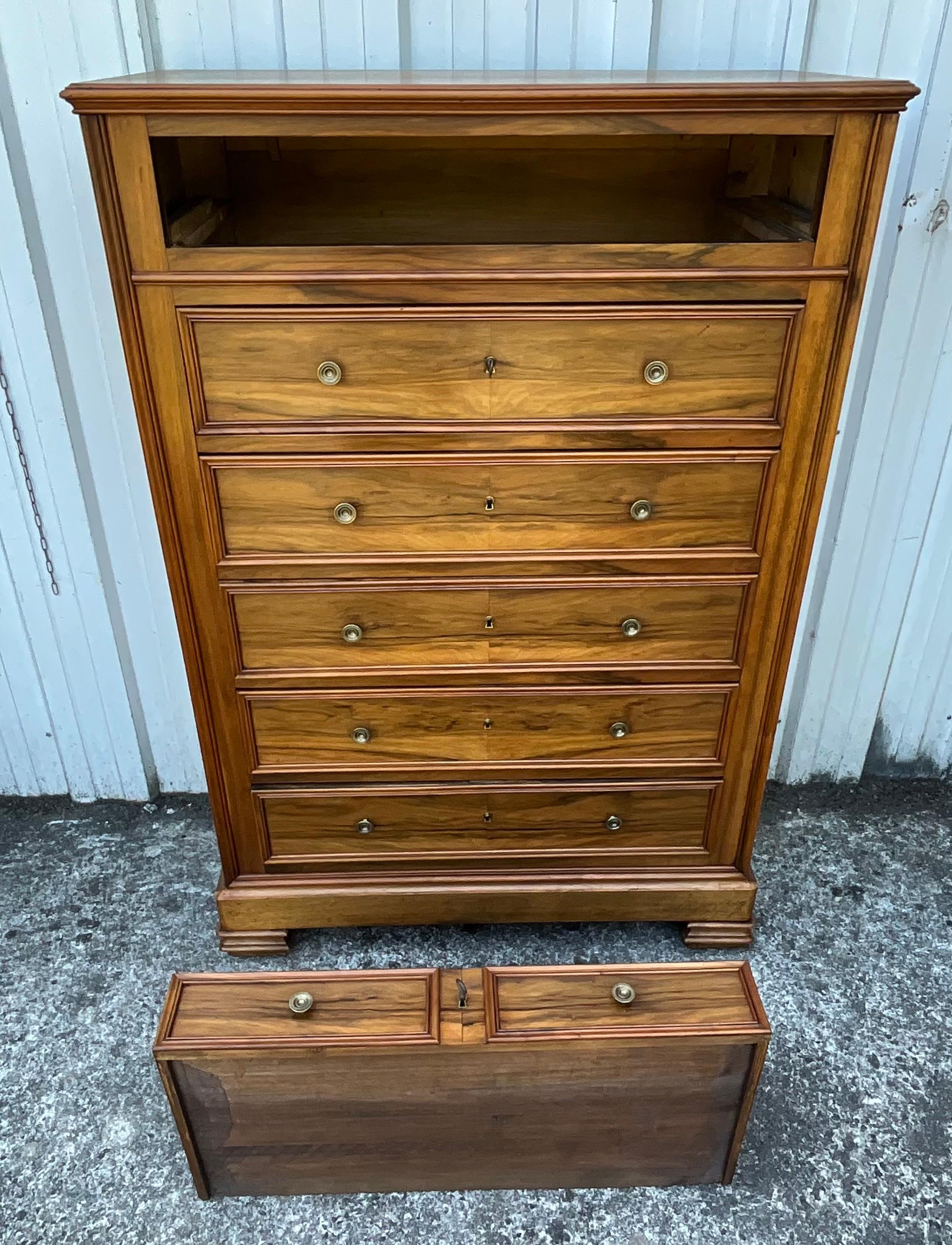 Rare 19th Century French Louis-Philippe Tall Chest in Hand-Selected Walnut in vendita 6