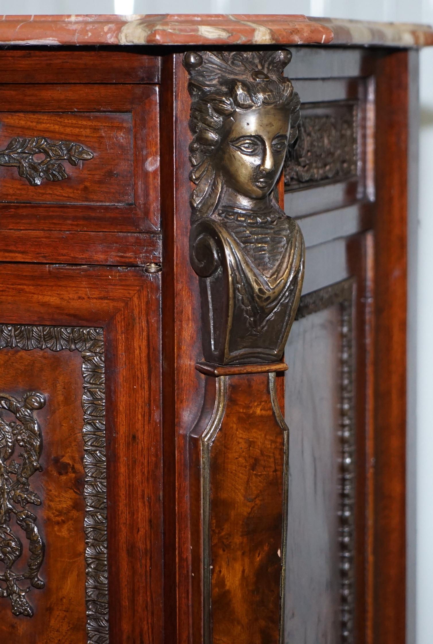 Rare 19th Century French Louis Walnut Sideboard Drawers Marble Top Bronze Mounts 6