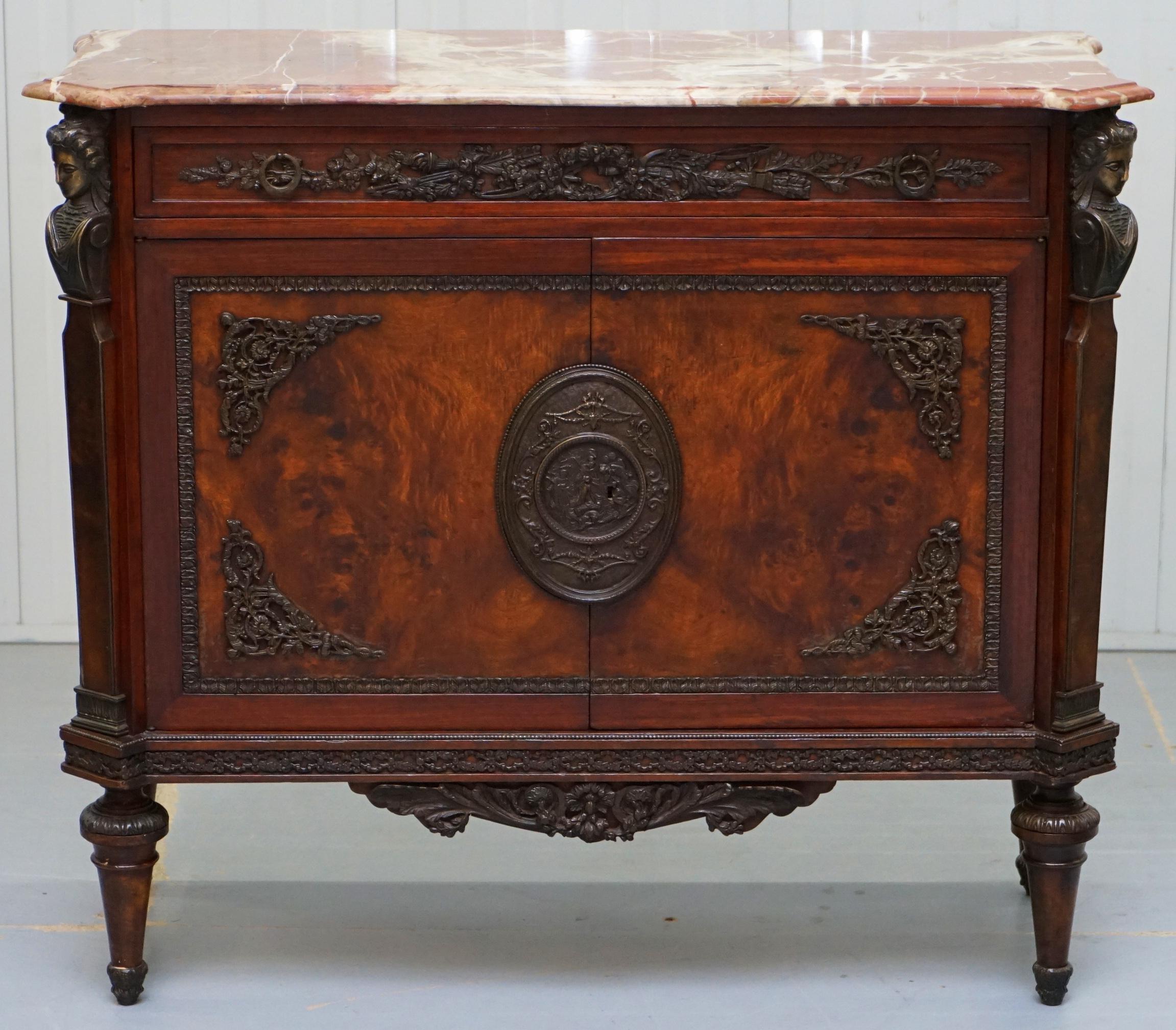 We are delighted to offer for sale this stunning 19th century French Louis walnut sideboard with solid marble top and bronze mounts throughout

A very good looking, decorative and well made antique sideboard, the walnut timber patina looks