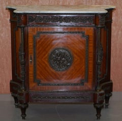 Rare 19th Century French Louis Walnut Sideboard Drawers Marble Top Bronze Mounts