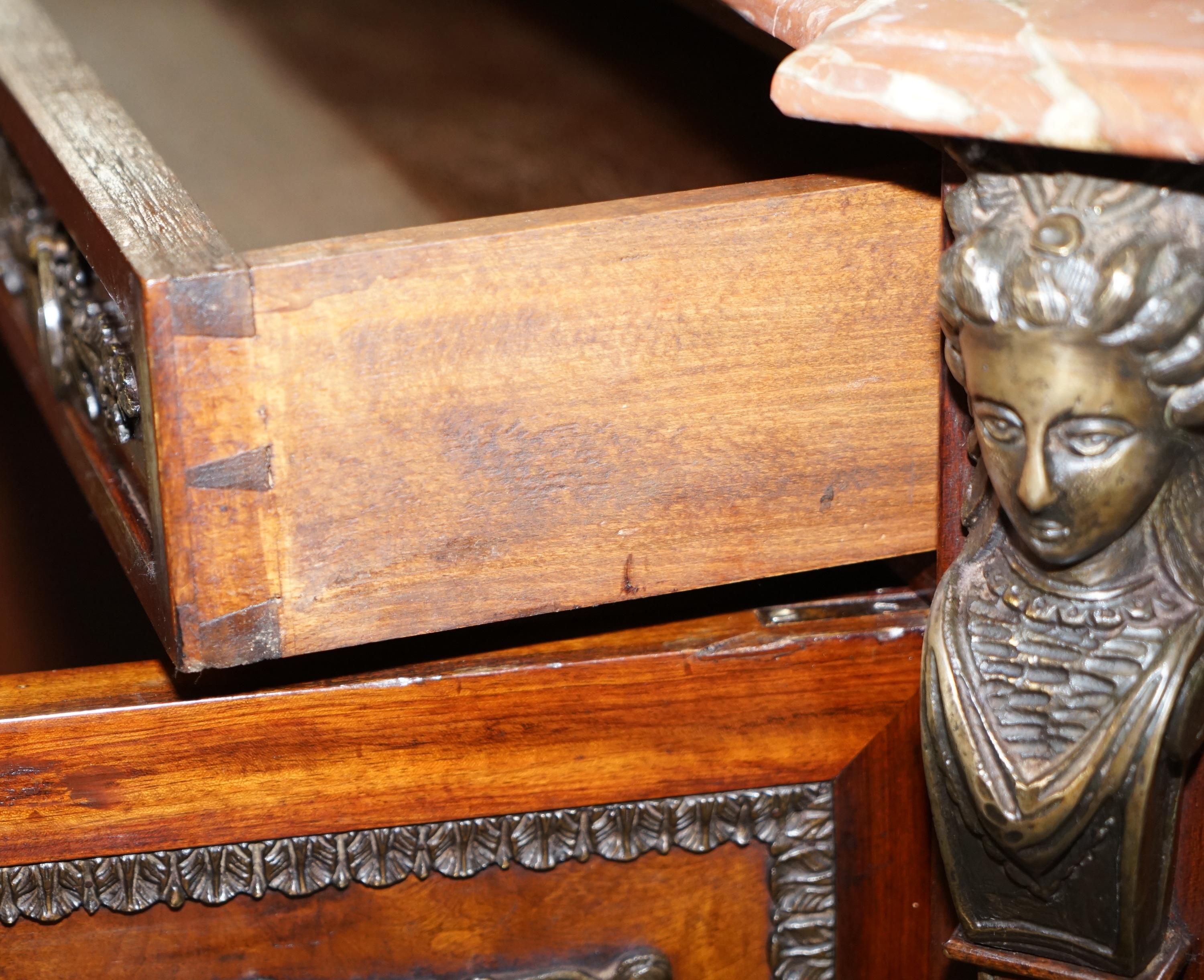 Rare 19th Century French Louis Walnut Sideboard Drawers Marble Top Bronze Mounts 15