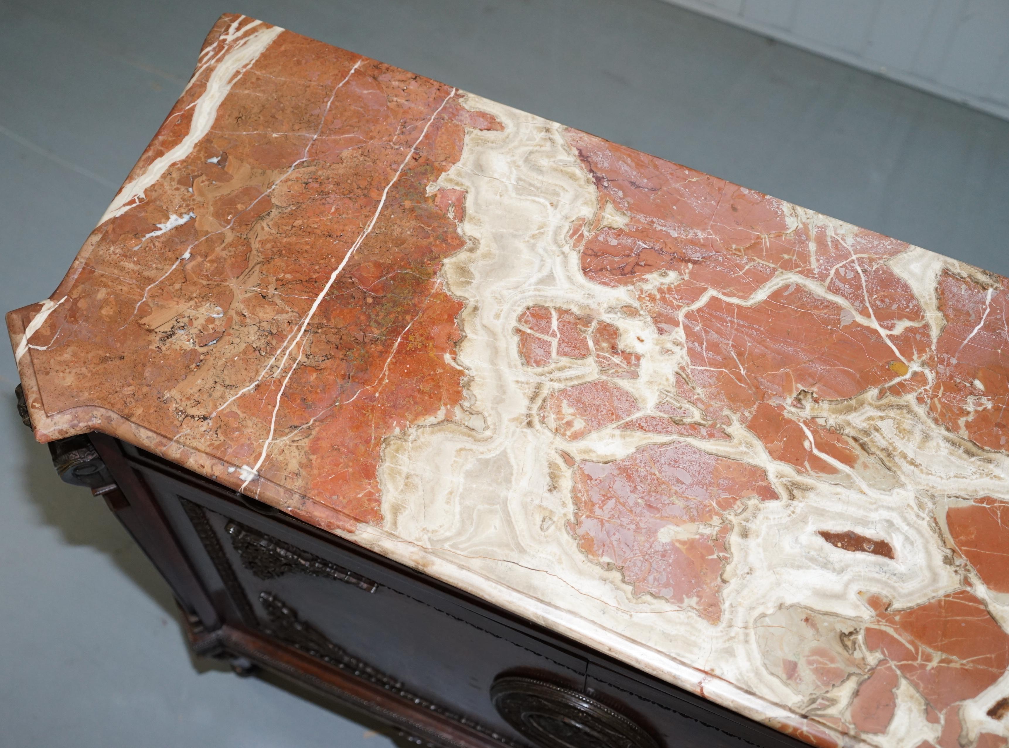 Hand-Crafted Rare 19th Century French Louis Walnut Sideboard Drawers Marble Top Bronze Mounts