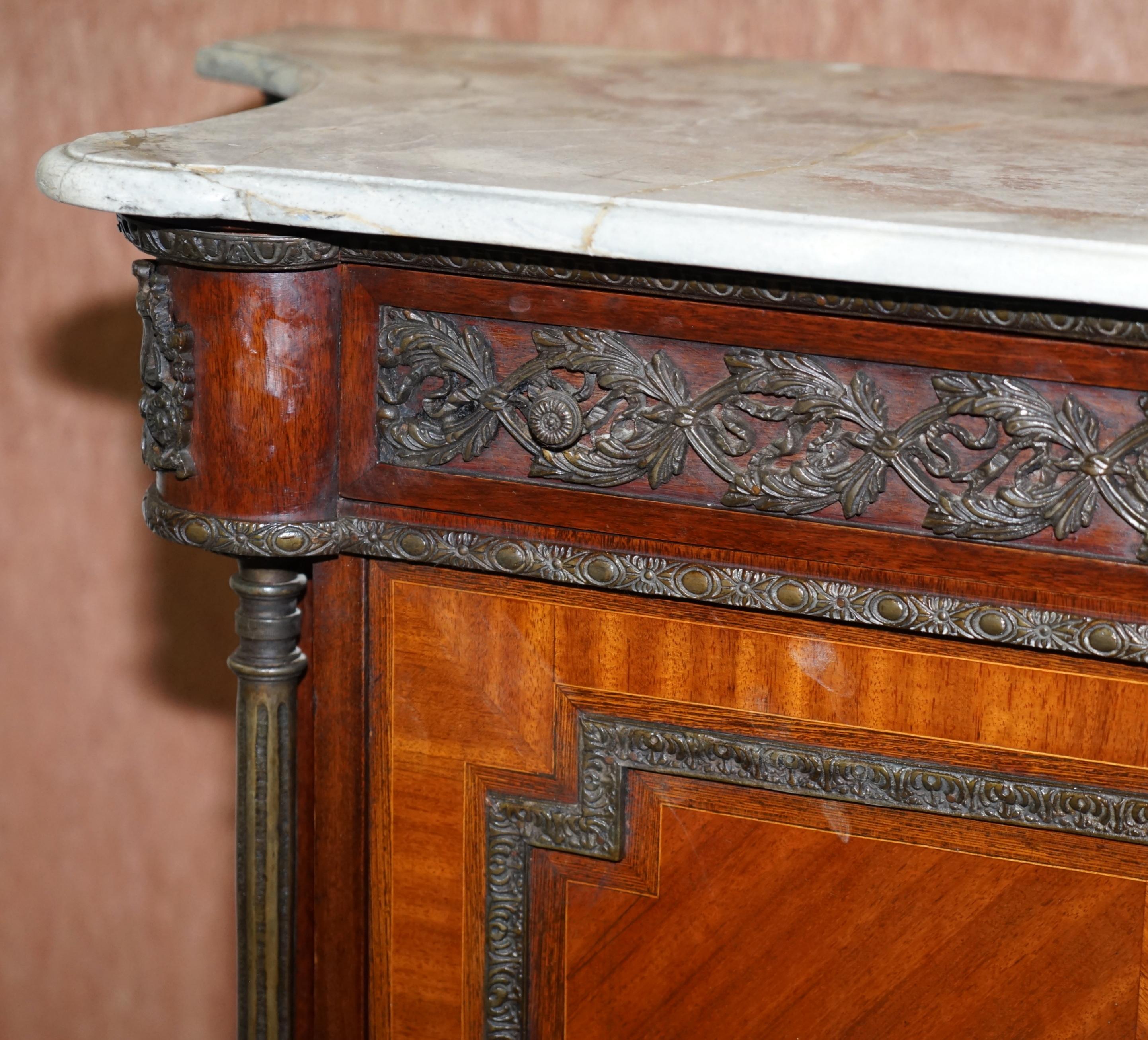 Rare 19th Century French Louis Walnut Sideboard Drawers Marble Top Bronze Mounts For Sale 4