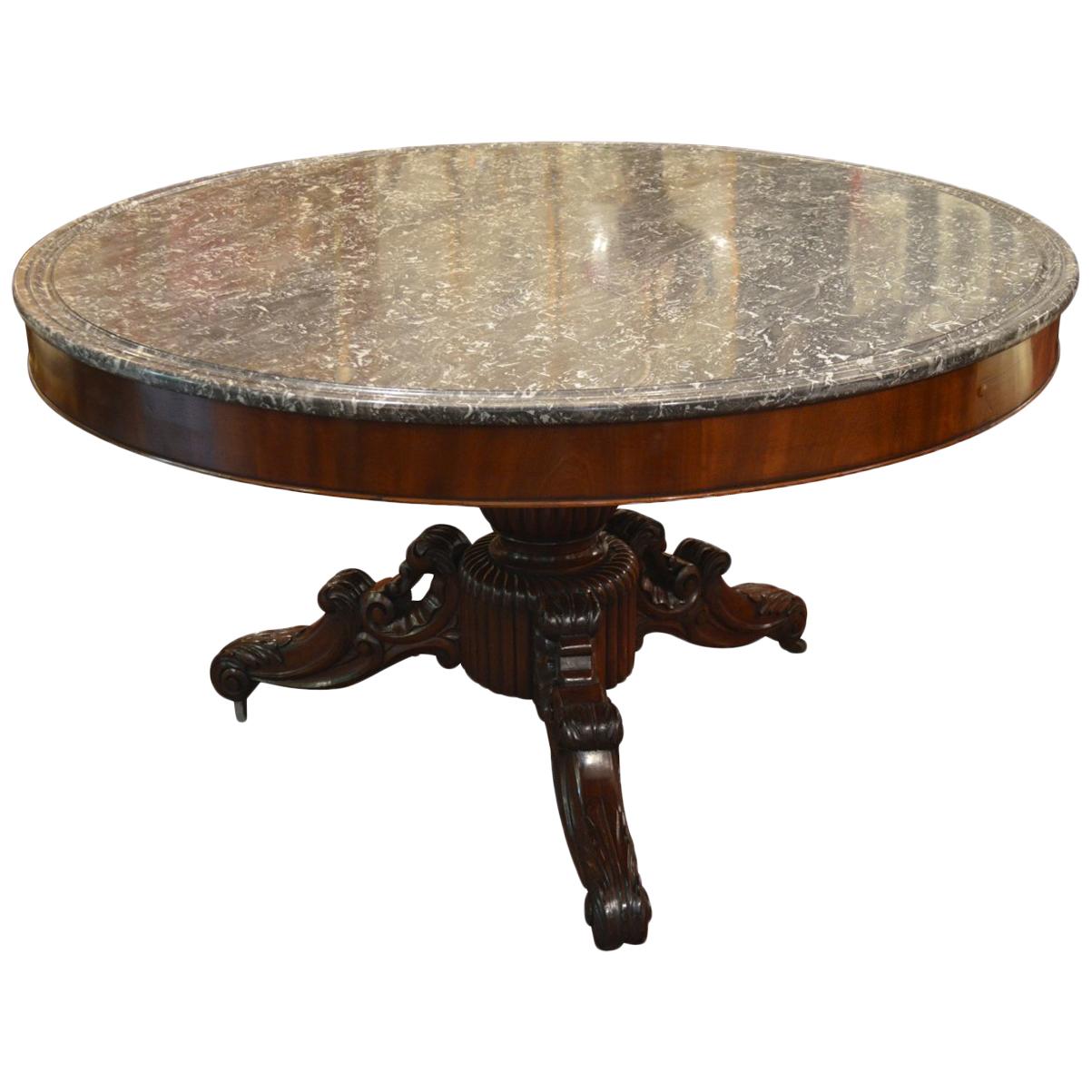 Rare 19th Century French Mahogany and Dish-Top Marble Guéridon Table For Sale