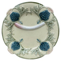 Rare 19th Century French Majolica Artichoke & Asparagus Plate