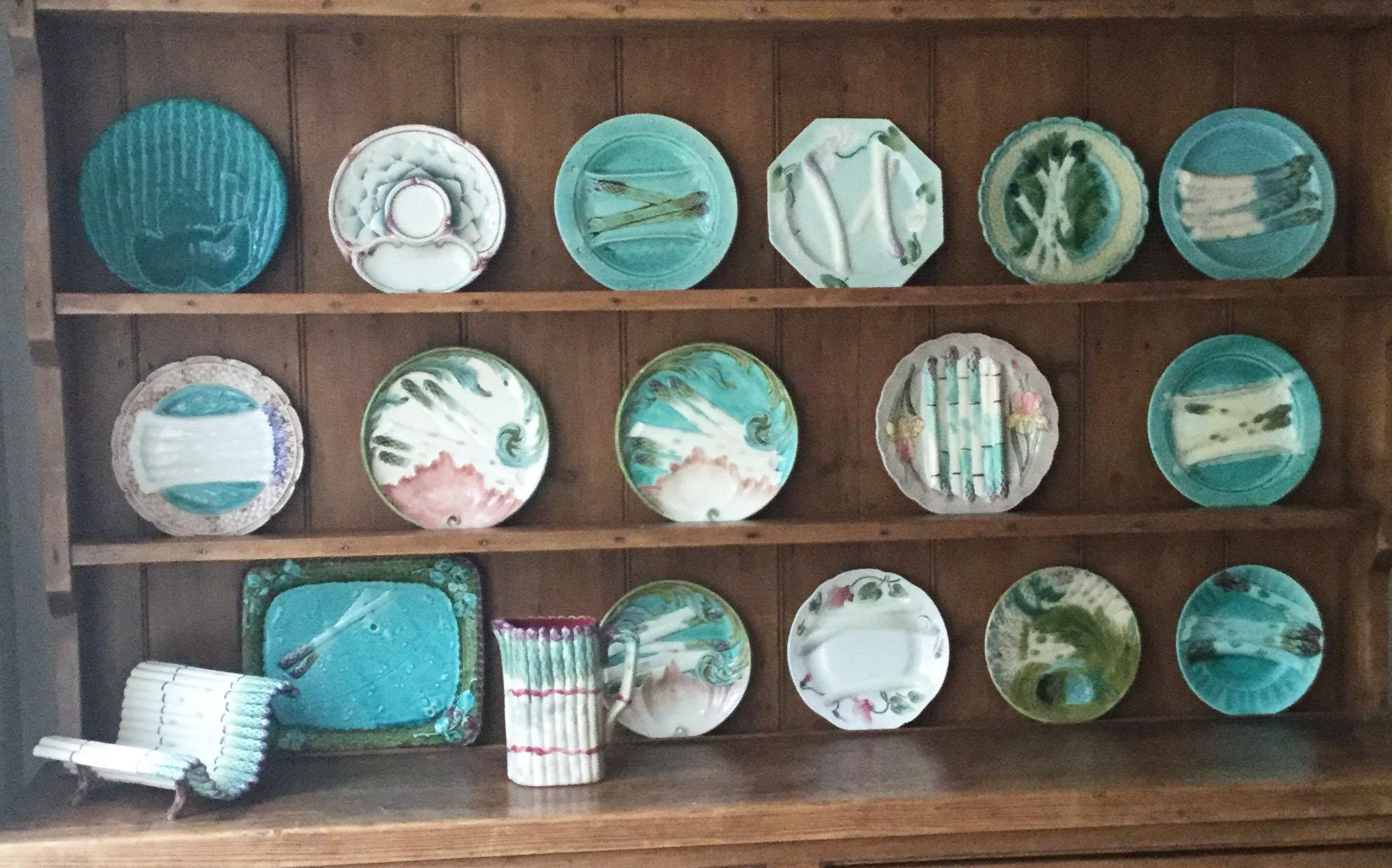 Ceramic Rare 19th Century French Majolica Asparagus Plate For Sale